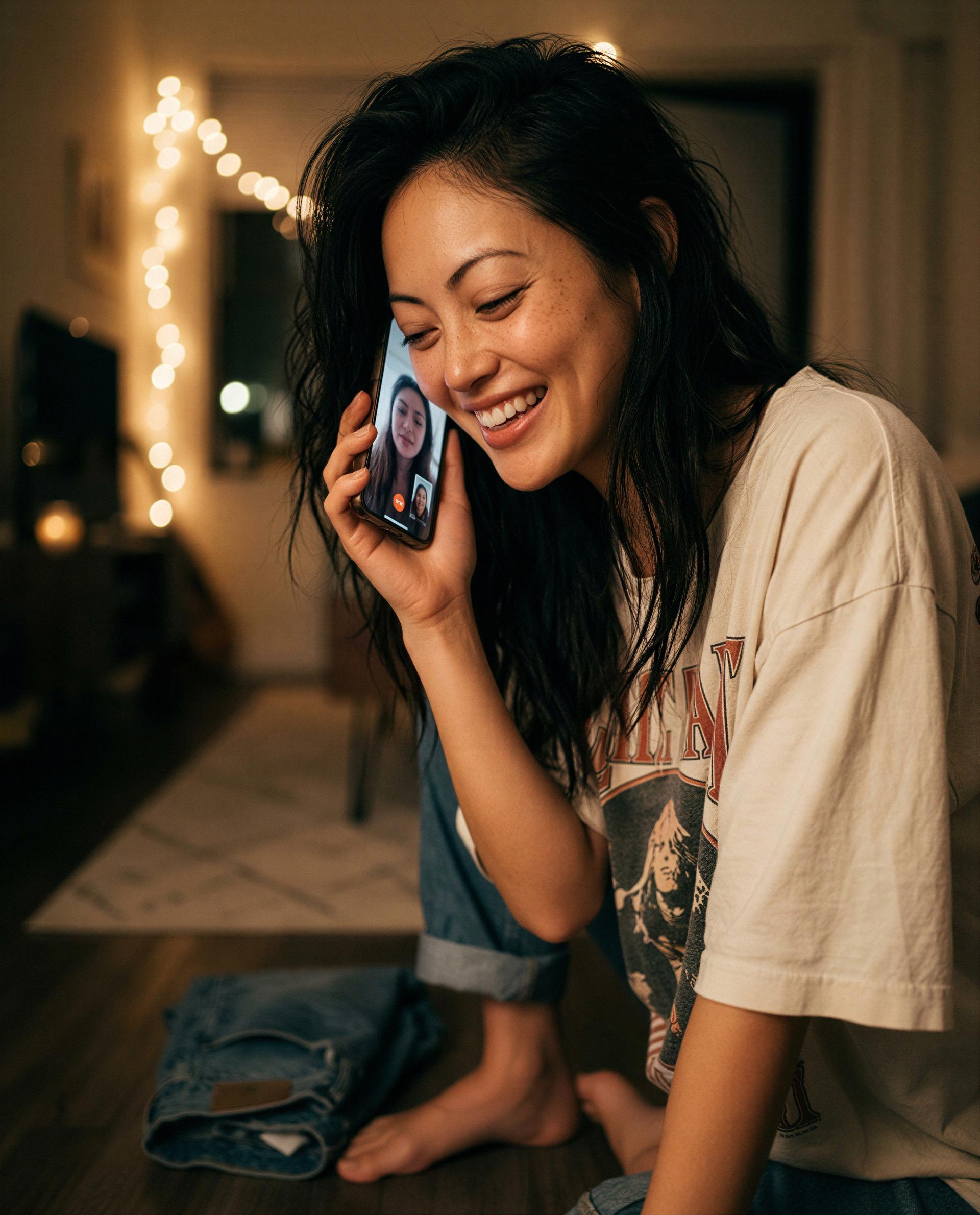 felt bold and a little shy - caught laughing on a call, pay to make me laugh just for you next? 🫣💫, by Gulnara Liu