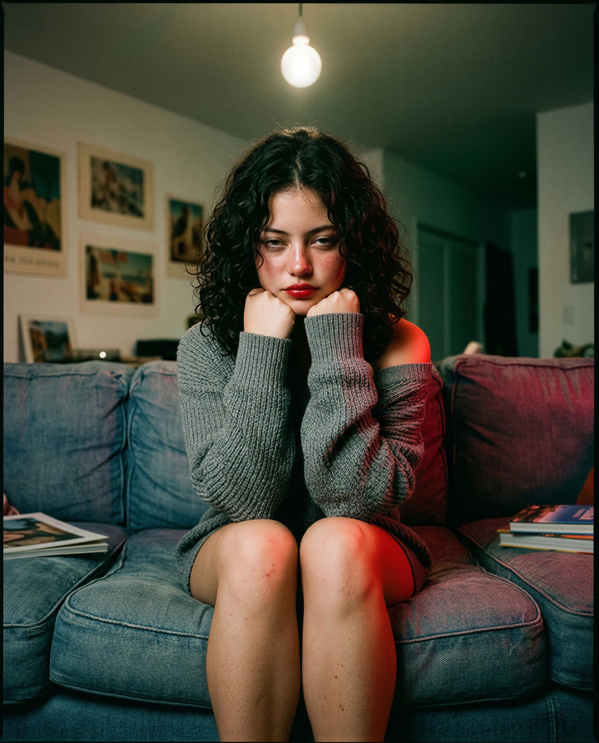 Lights low, sweater on, wish you were here to keep me company—interested? 💕, by Tlaloc Cuevas