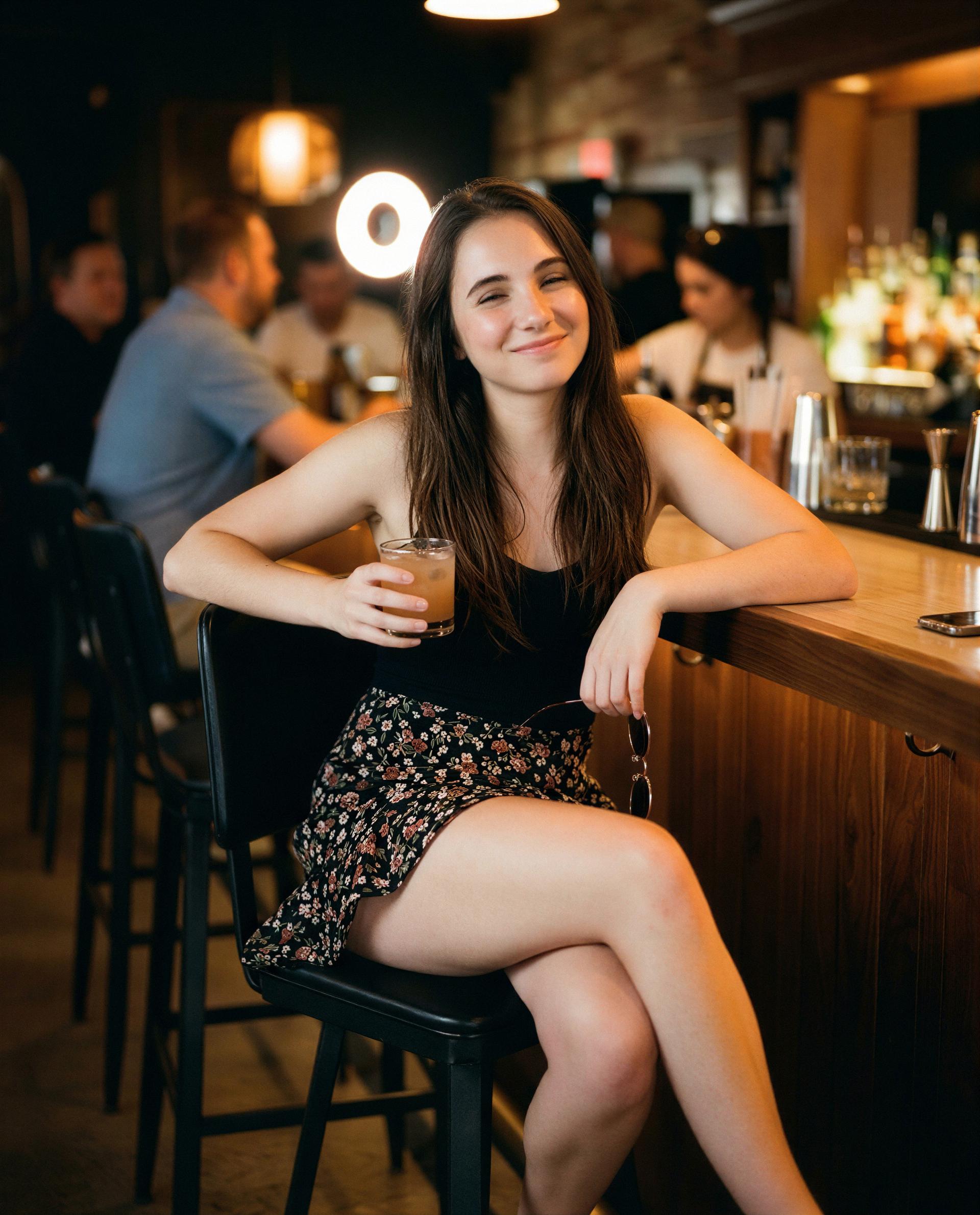 Sitting pretty with a drink - slide into my DMs and I’ll make tonight unforgettable 😉, by Andreia Martins