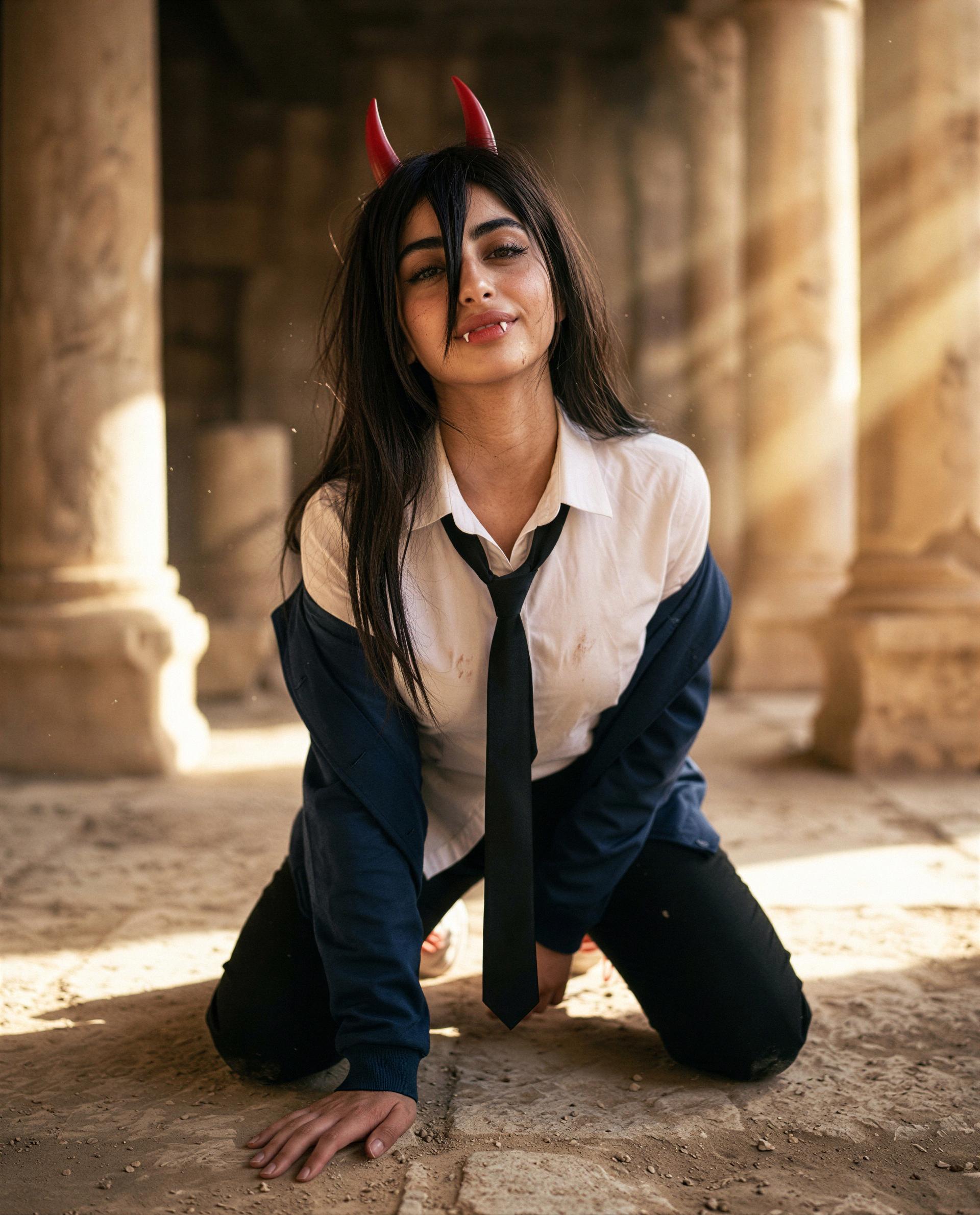 Devil horns and a crooked tie—dare to find out what I’ll do to you? 😈, by Yael Hashim
