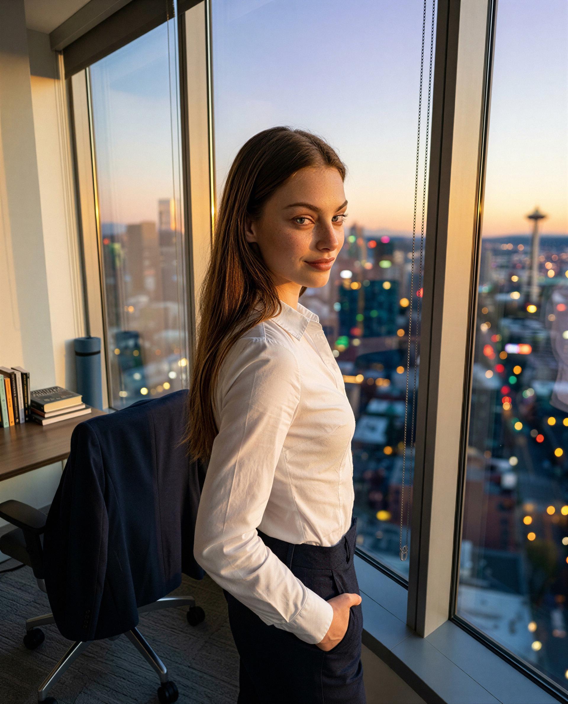 Lights dim, skyline glowing - come find out what I do after the office closes 😘, by Colette Quinn