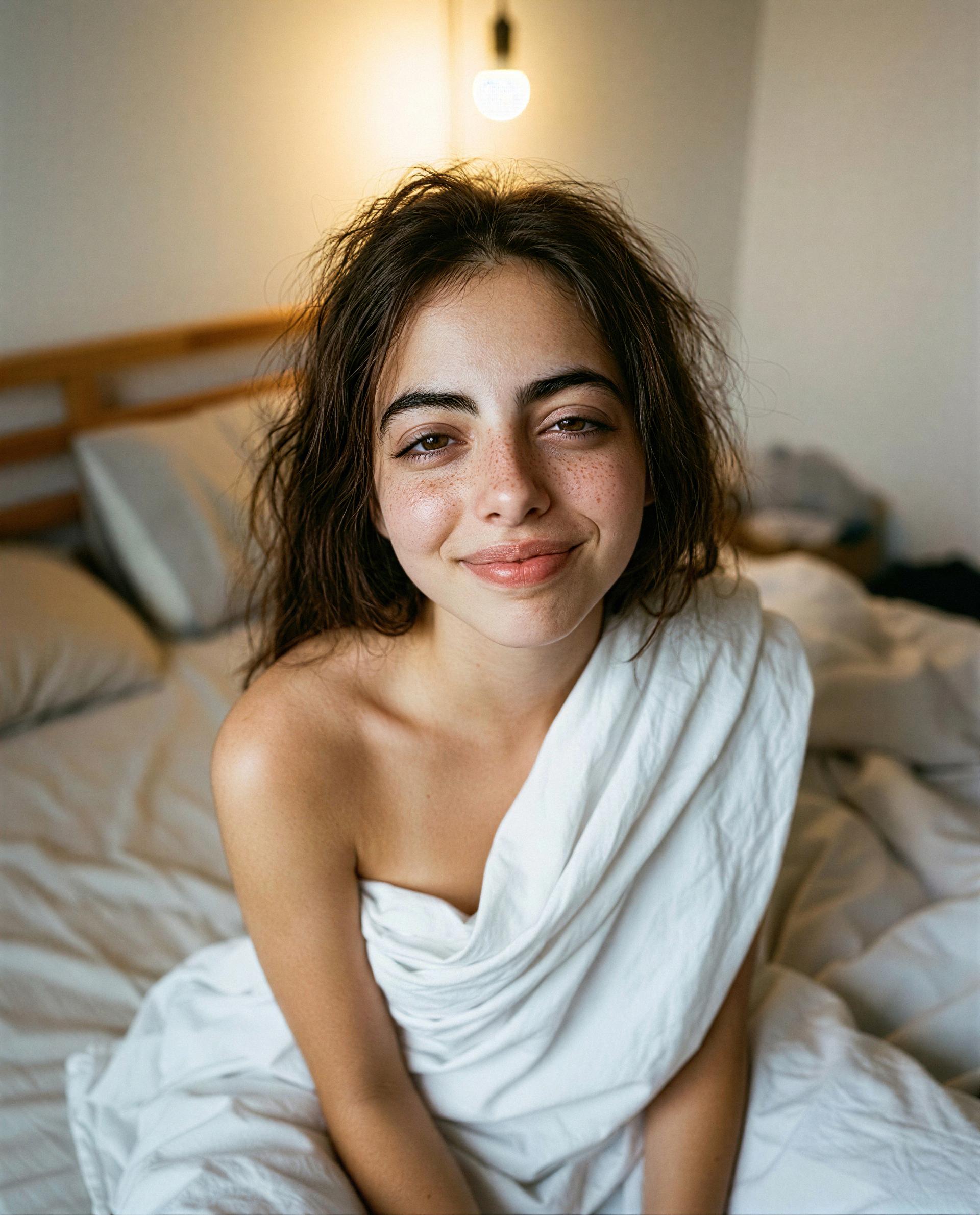 Bedhead, bare shoulders, members-only - ready to make mornings worth the subscription, darling? 😘, by Dalia Hashim