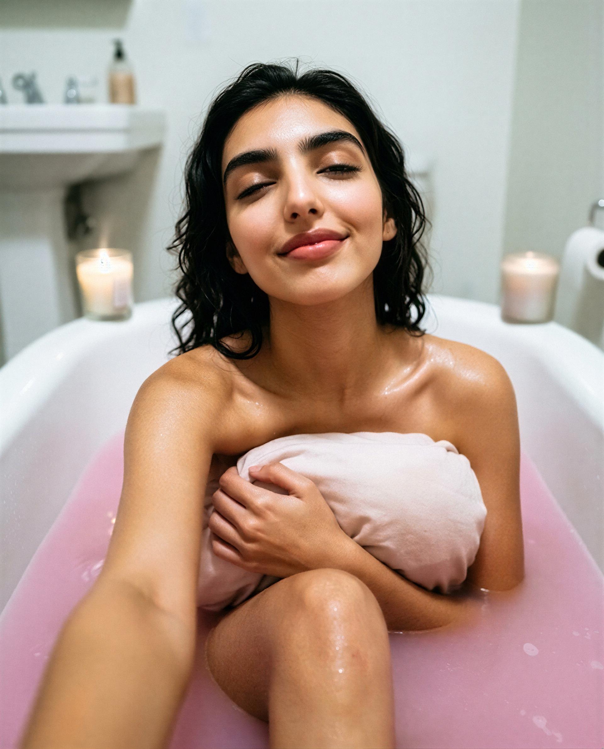Pink bath, candlelit mischief - which part should I make unforgettable for you? 😘, by Ladan Jahan