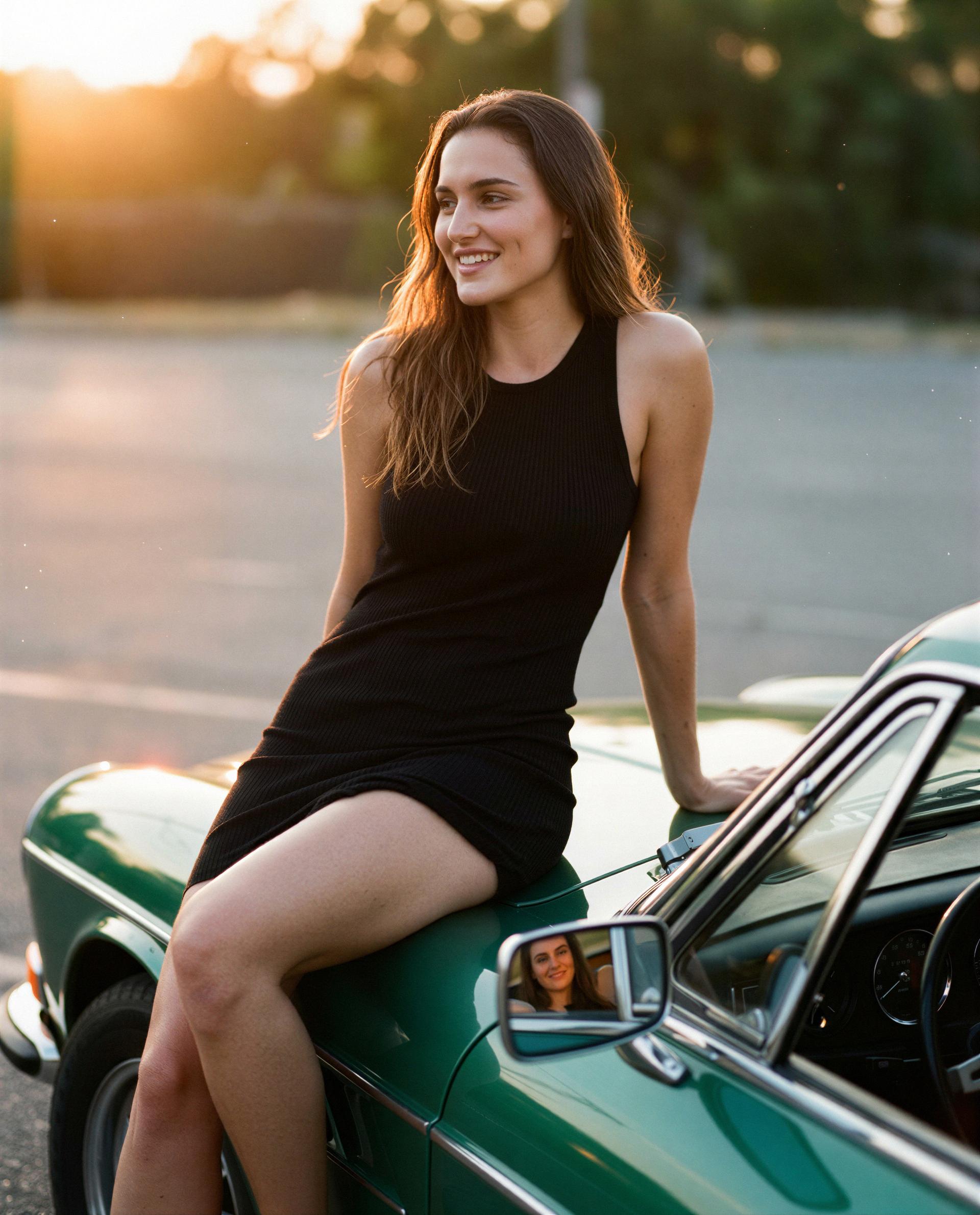 Parked, dressed, and dangerously smiley—wanna be my passenger tonight? 😘, by Liudmyla Matviyenko