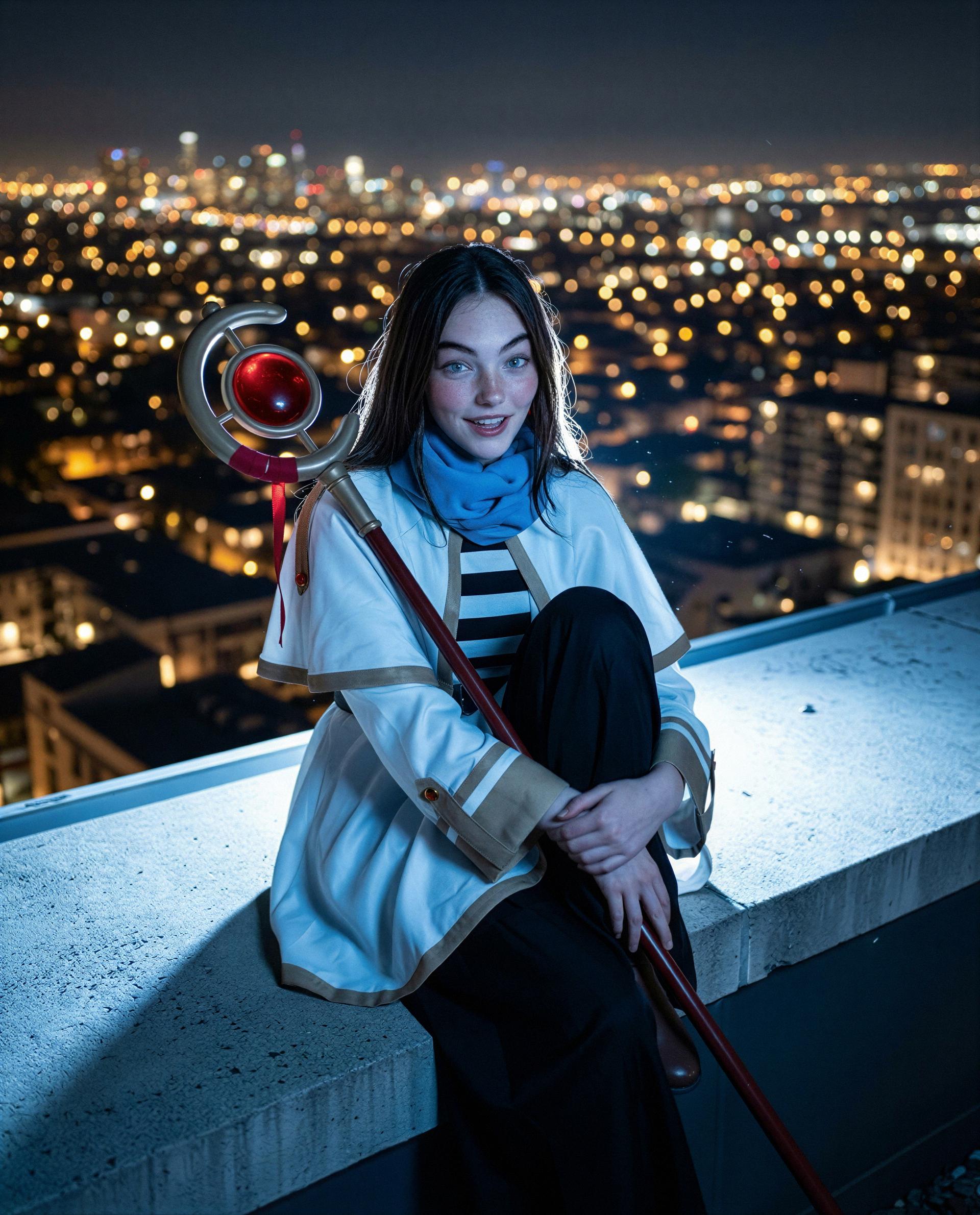 Snuck up to the roof with my staff — wanna be my little secret tonight? 😏, by Genevieve Miller