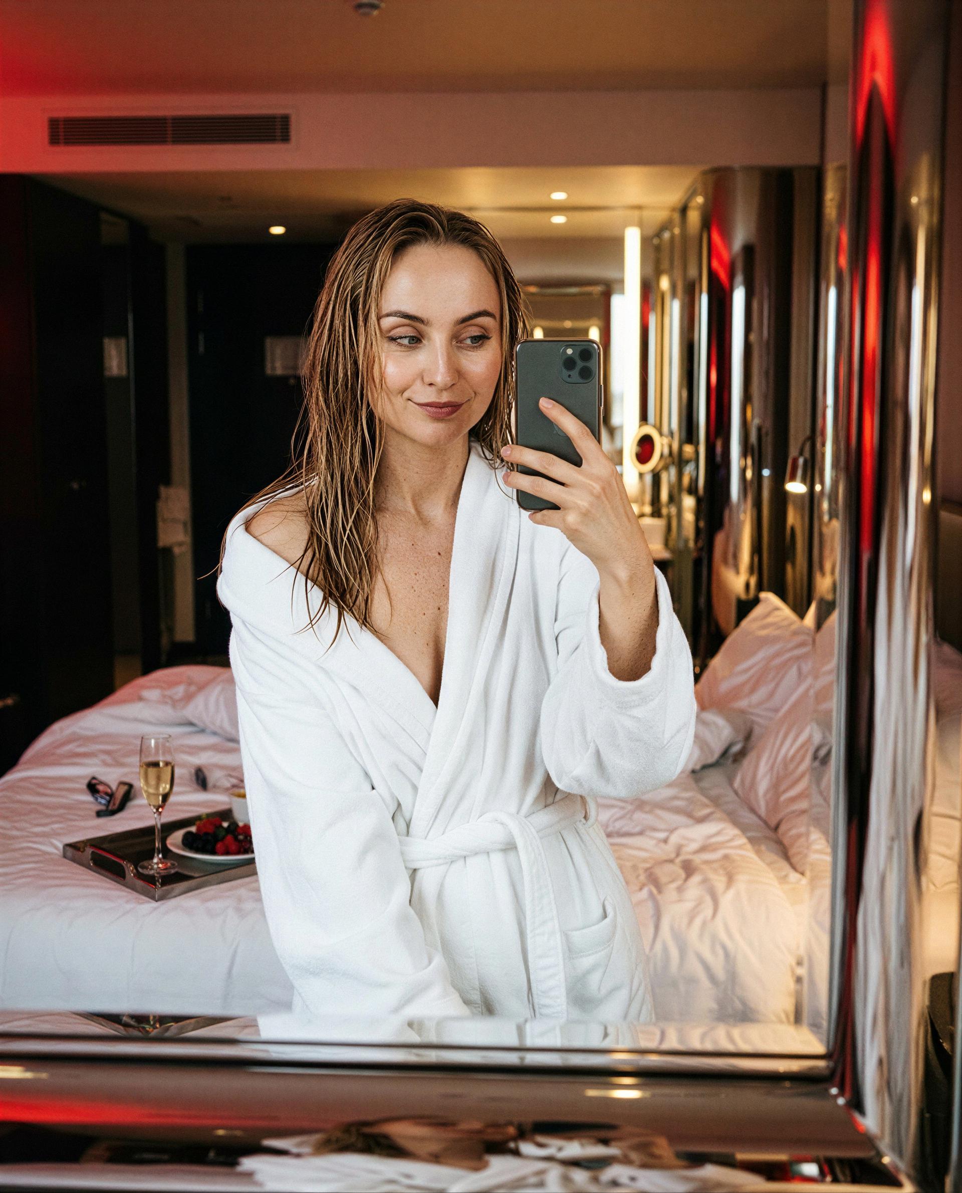 i almost deleted this but the robe and rosé won - want the private pour? 🥂😳, by Olga Sokolov