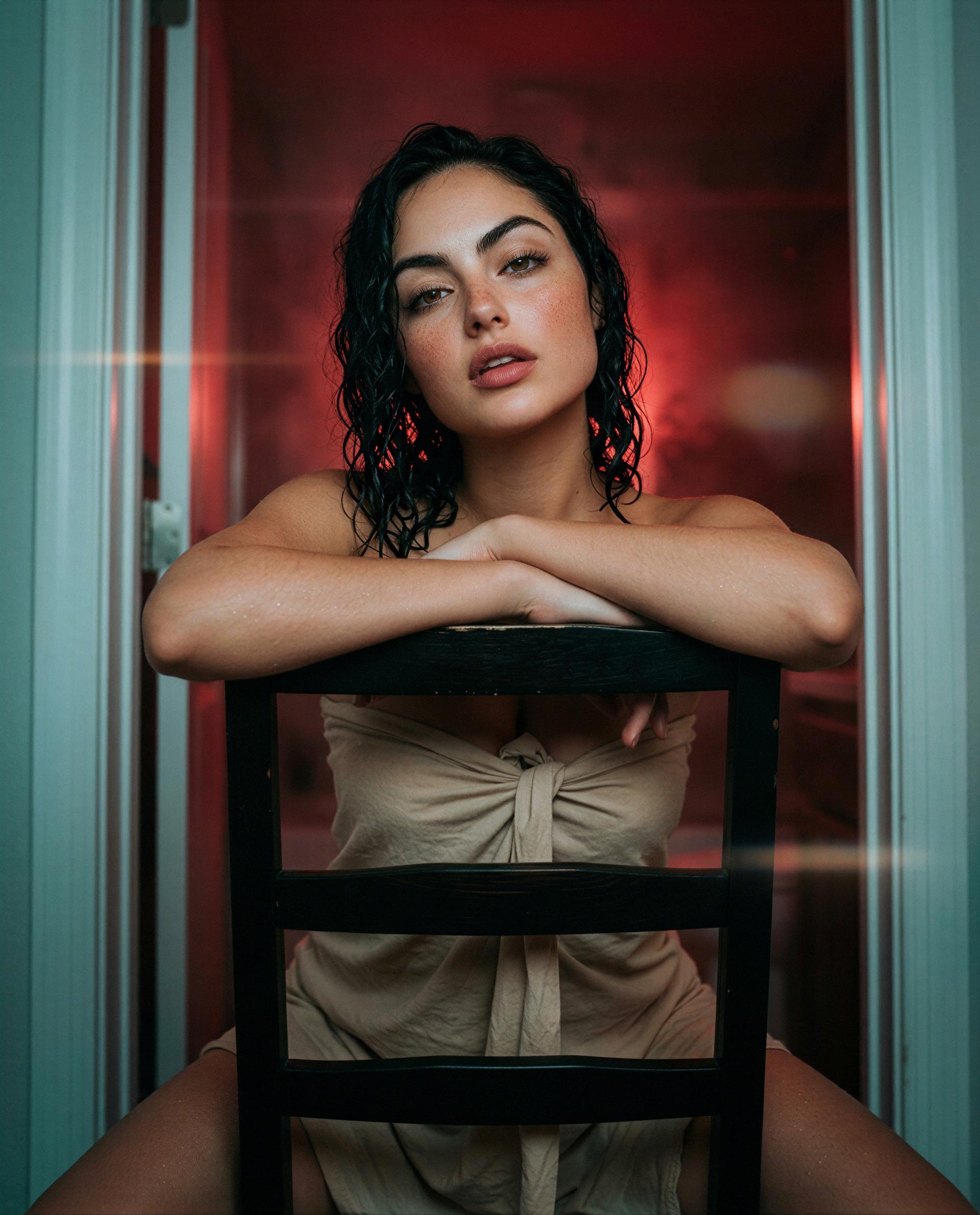 Caught between a towel and temptation - wanna be my good decision tonight? 😘💕, by Valentina Ramírez