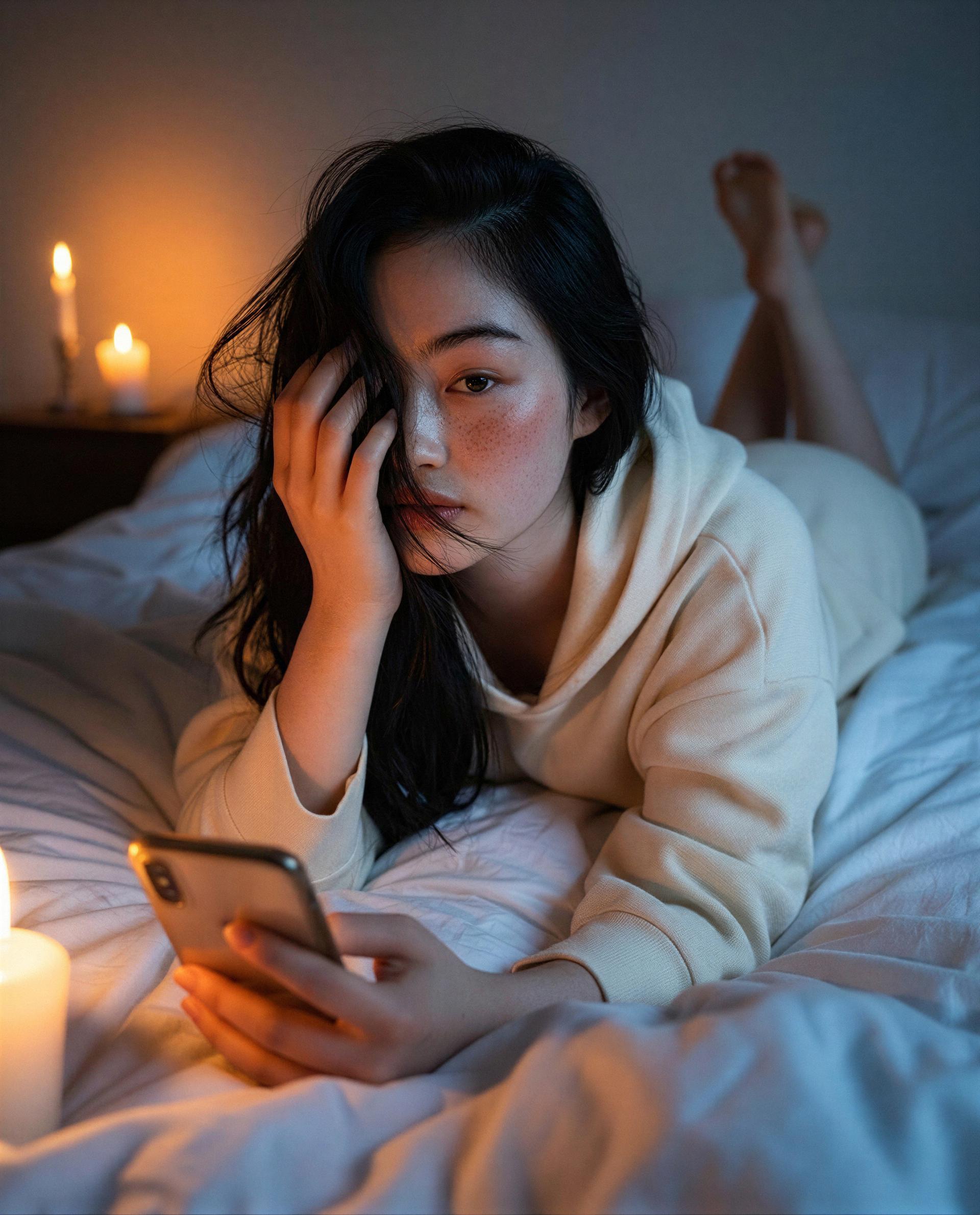 Bed’s warm, phone’s loud - send one message that makes me forget to sleep. 😈, by Amina Siti