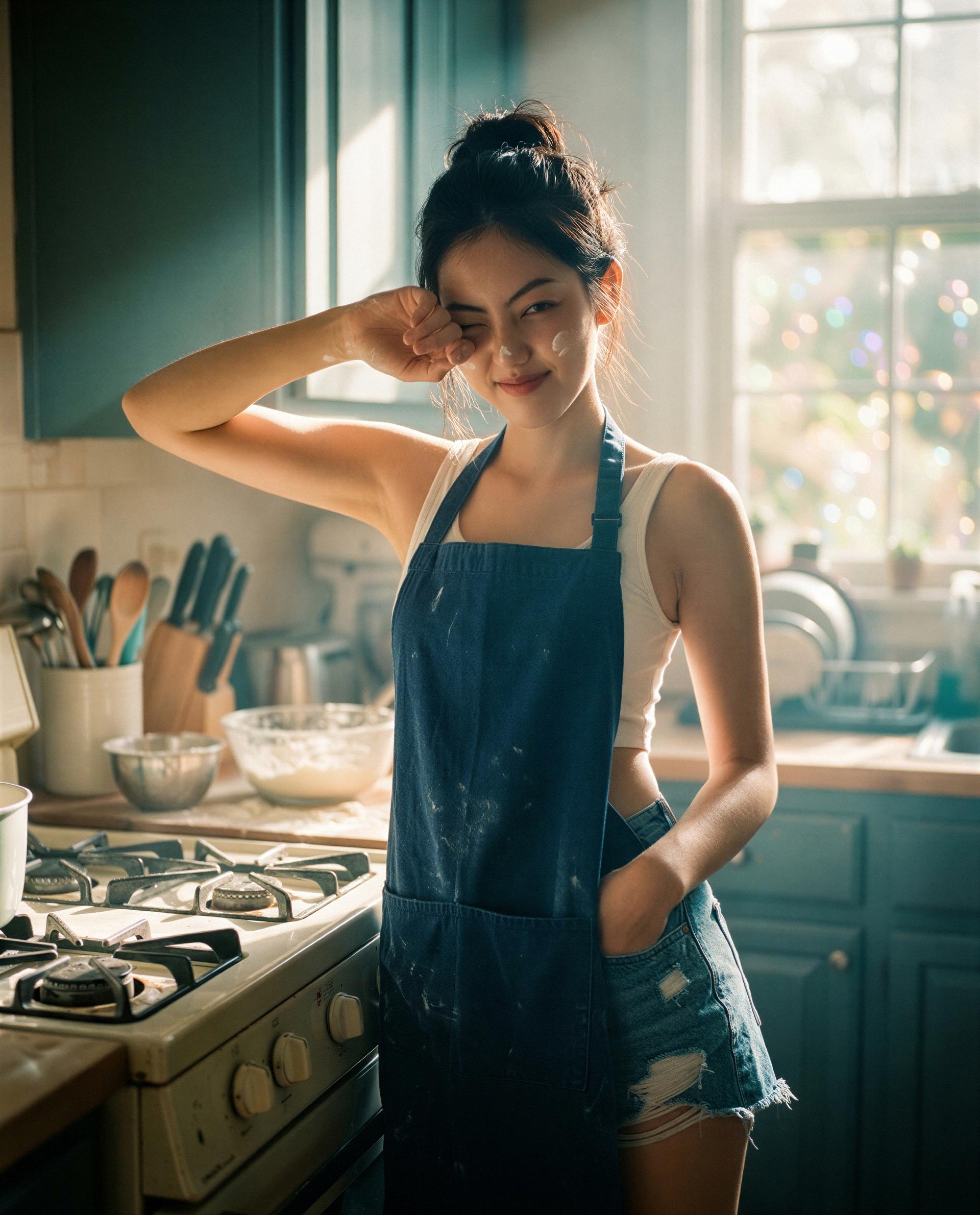 Messy apron, sweeter intentions—care to sample my secret recipe? 😉🍰, by Ayesha Lee