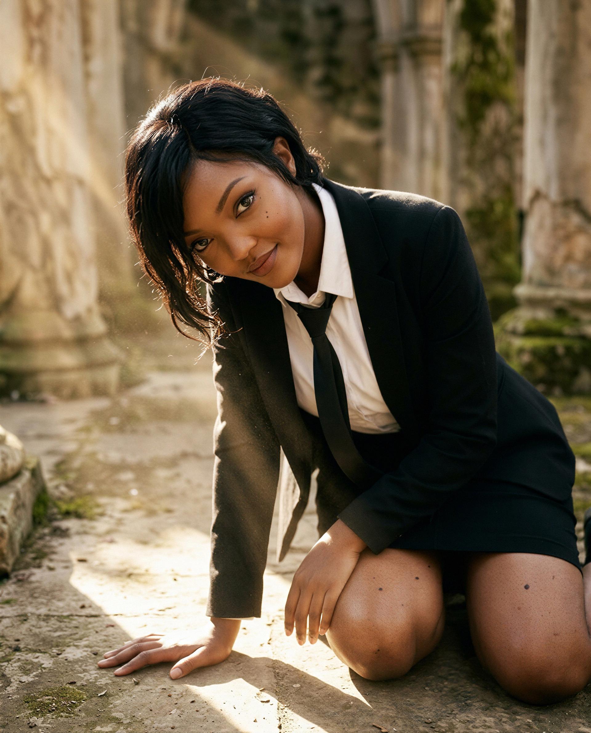 Kneeling, smiling, and waiting - send a tip and I’ll make tonight all about you 😘, by Malaika Harris