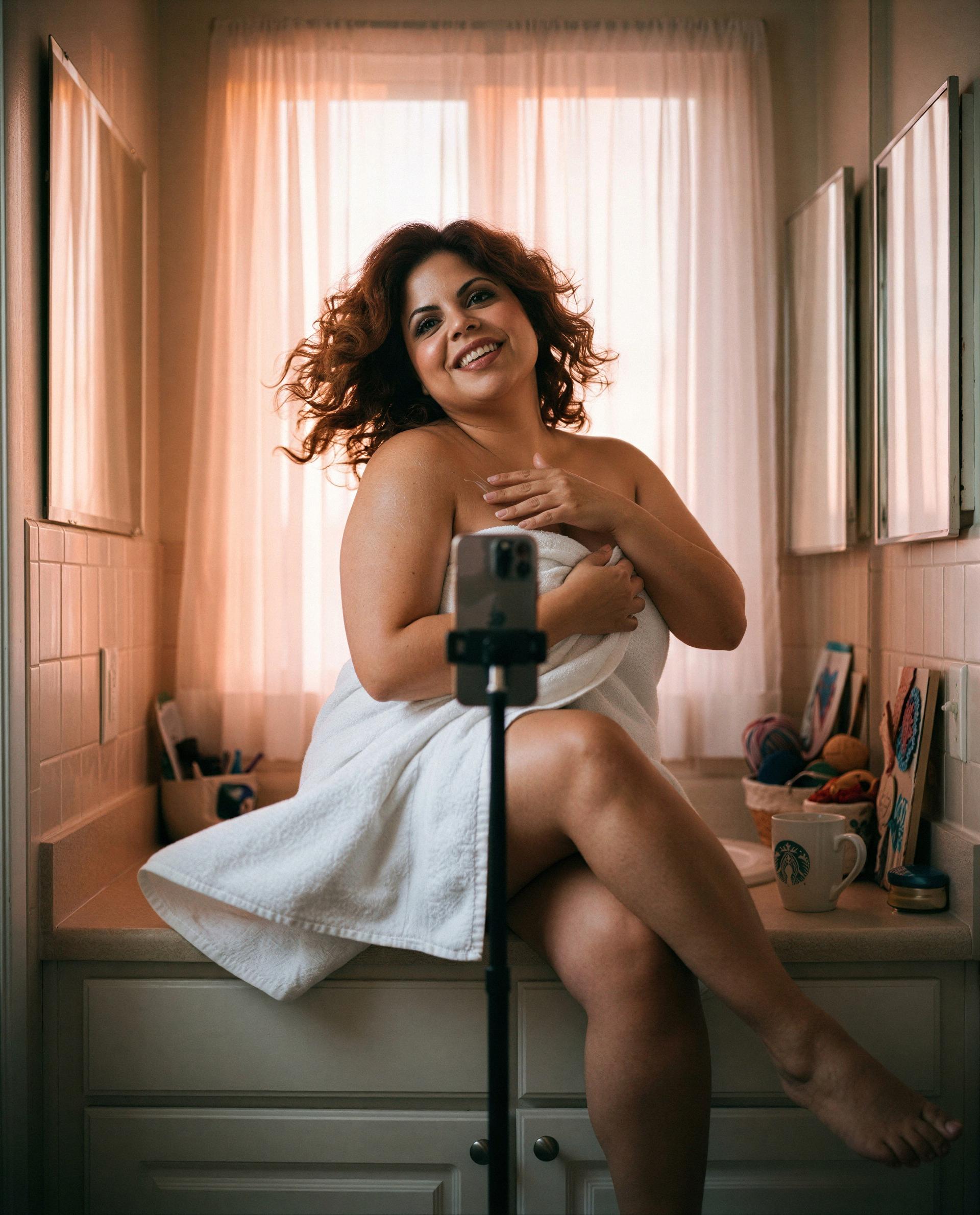 Wrapped in a towel but already imagining unwrapping just for you—care to stay a little longer? 😘, by Gabriela Torres