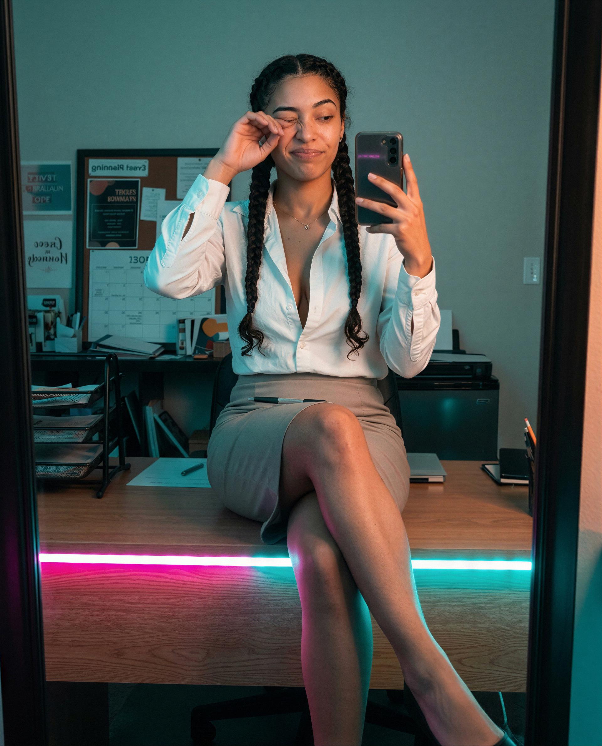 is this okay?? i'm “working” but really just seeing how spicy my inbox can get - tempt me 🫣🔥, by Ana Muñoz