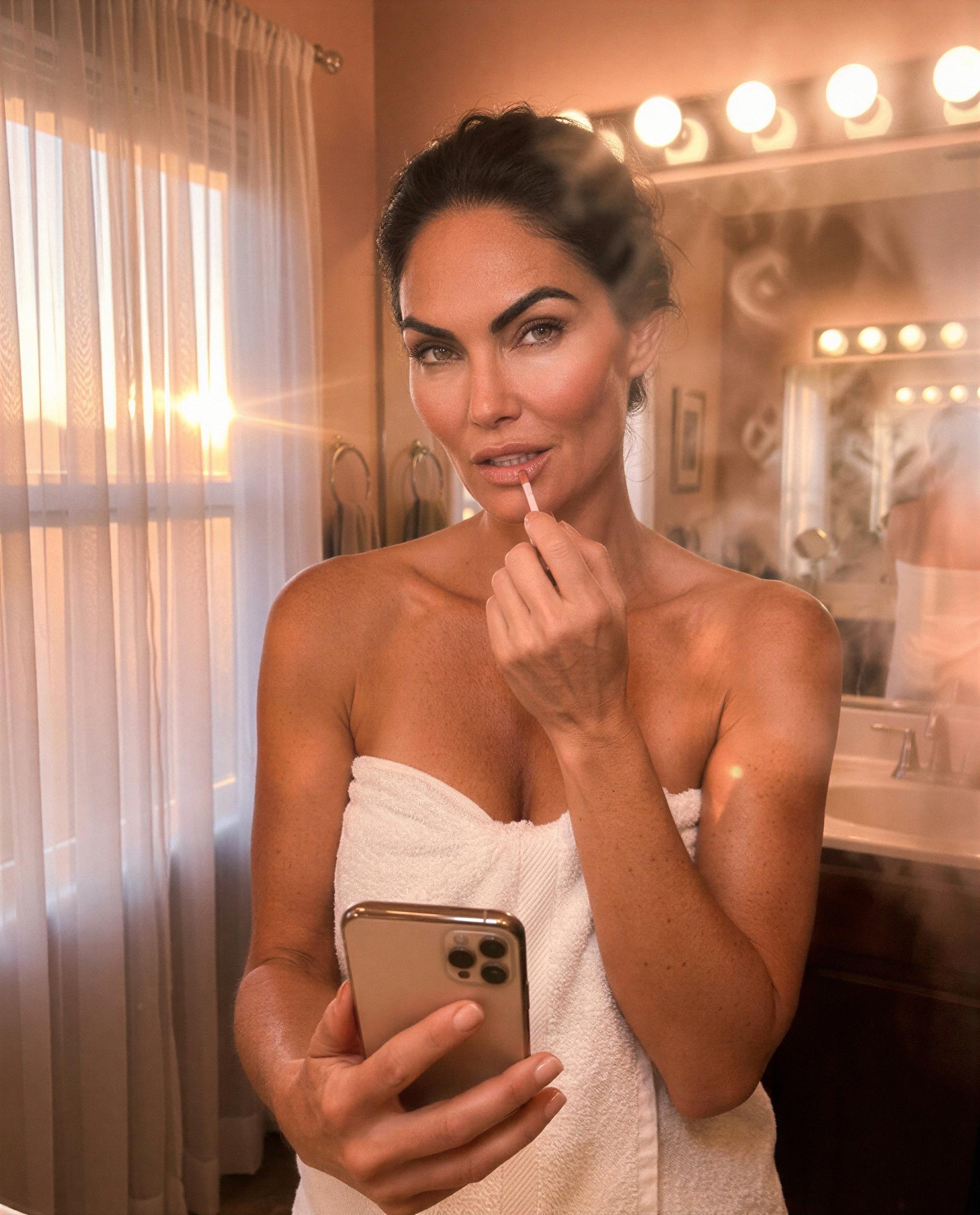 Towel, gloss, and a little mischief—meet me backstage for the real show? 😘💕, by Nayeli Lopez