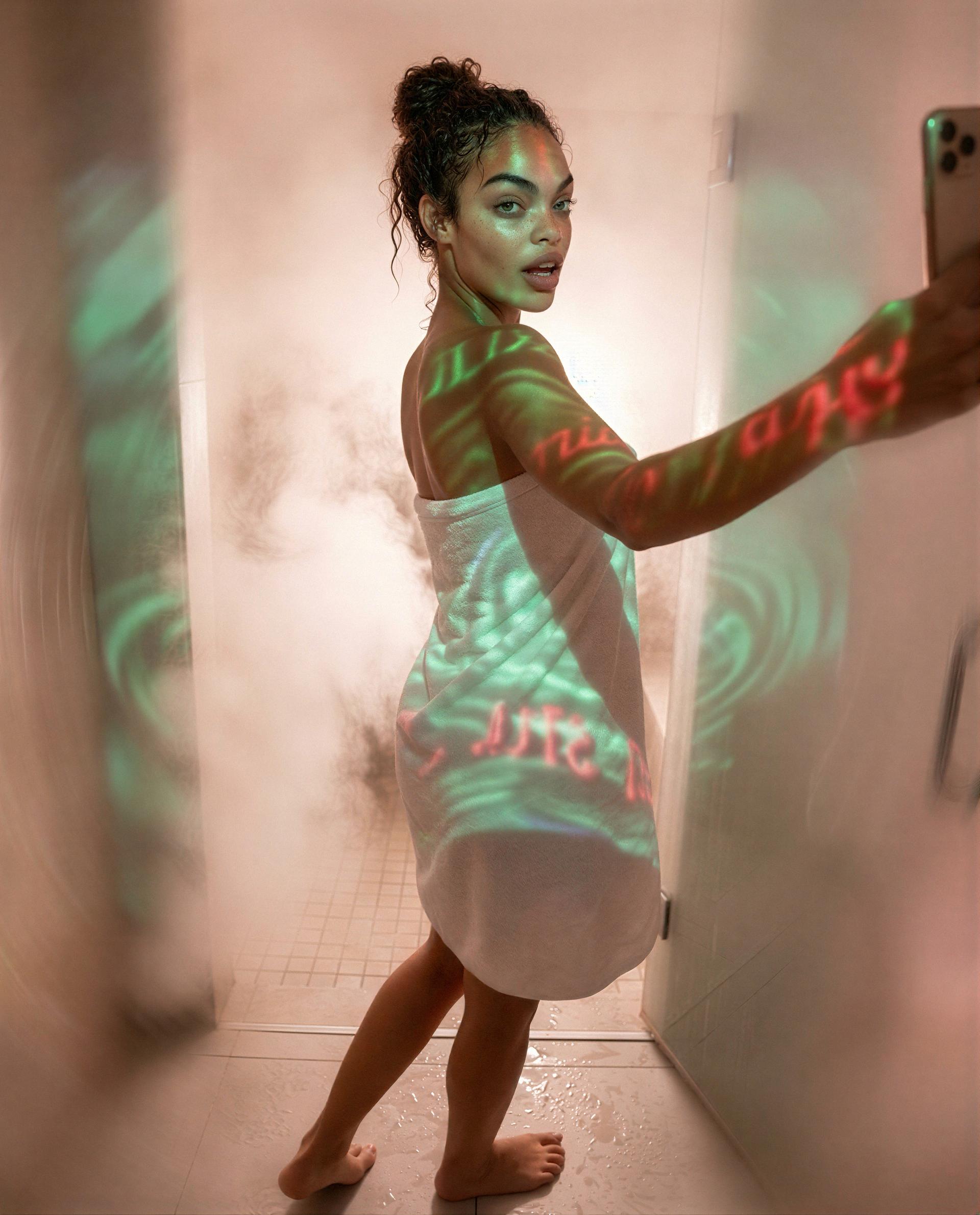 Steam, a towel, and a look only you get—come take a closer peek? 😘, by Kayla Johnson