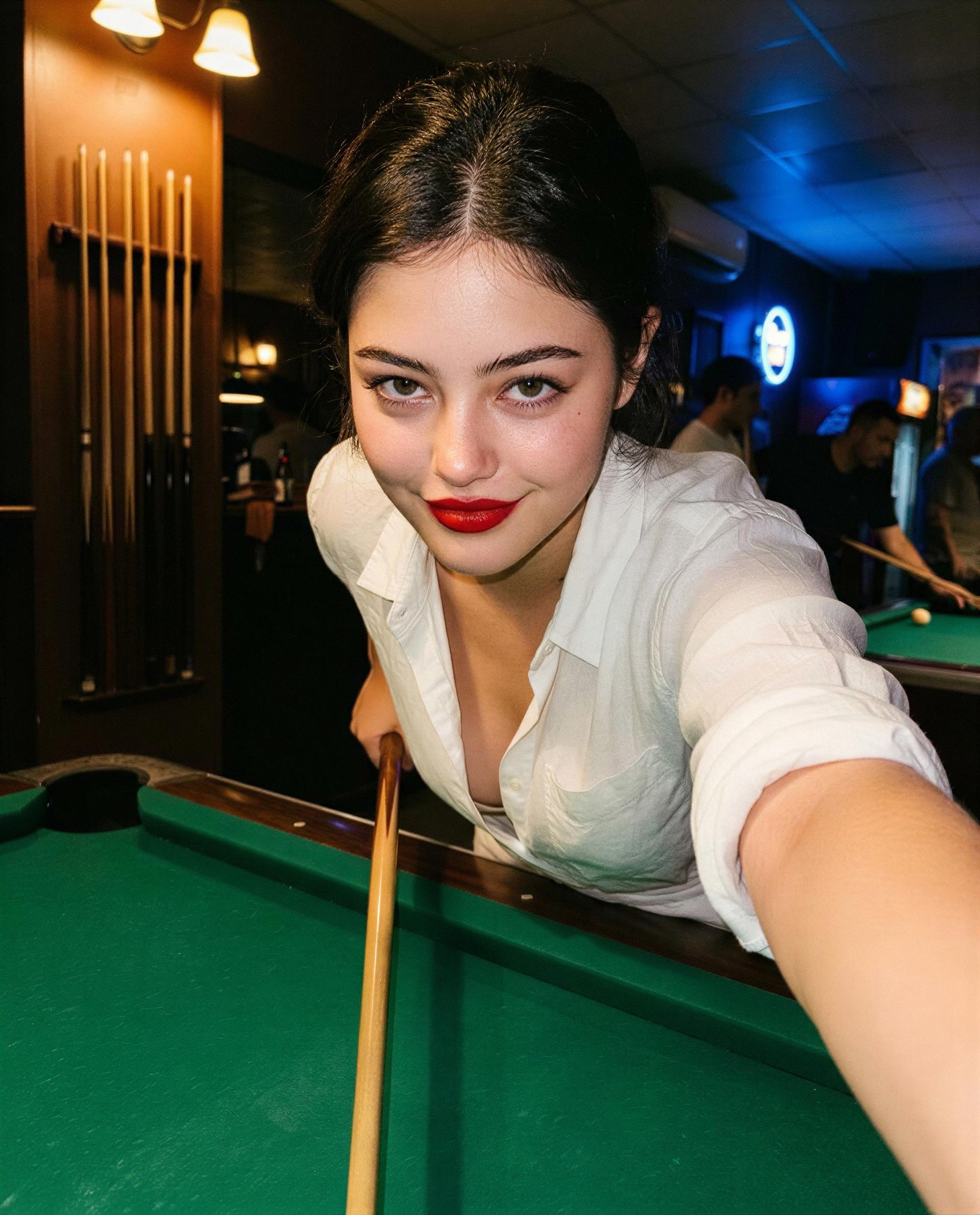 Breaking hearts and the 8-ball—think you can handle a private rematch with me? 😘, by Tlaloc Cuevas