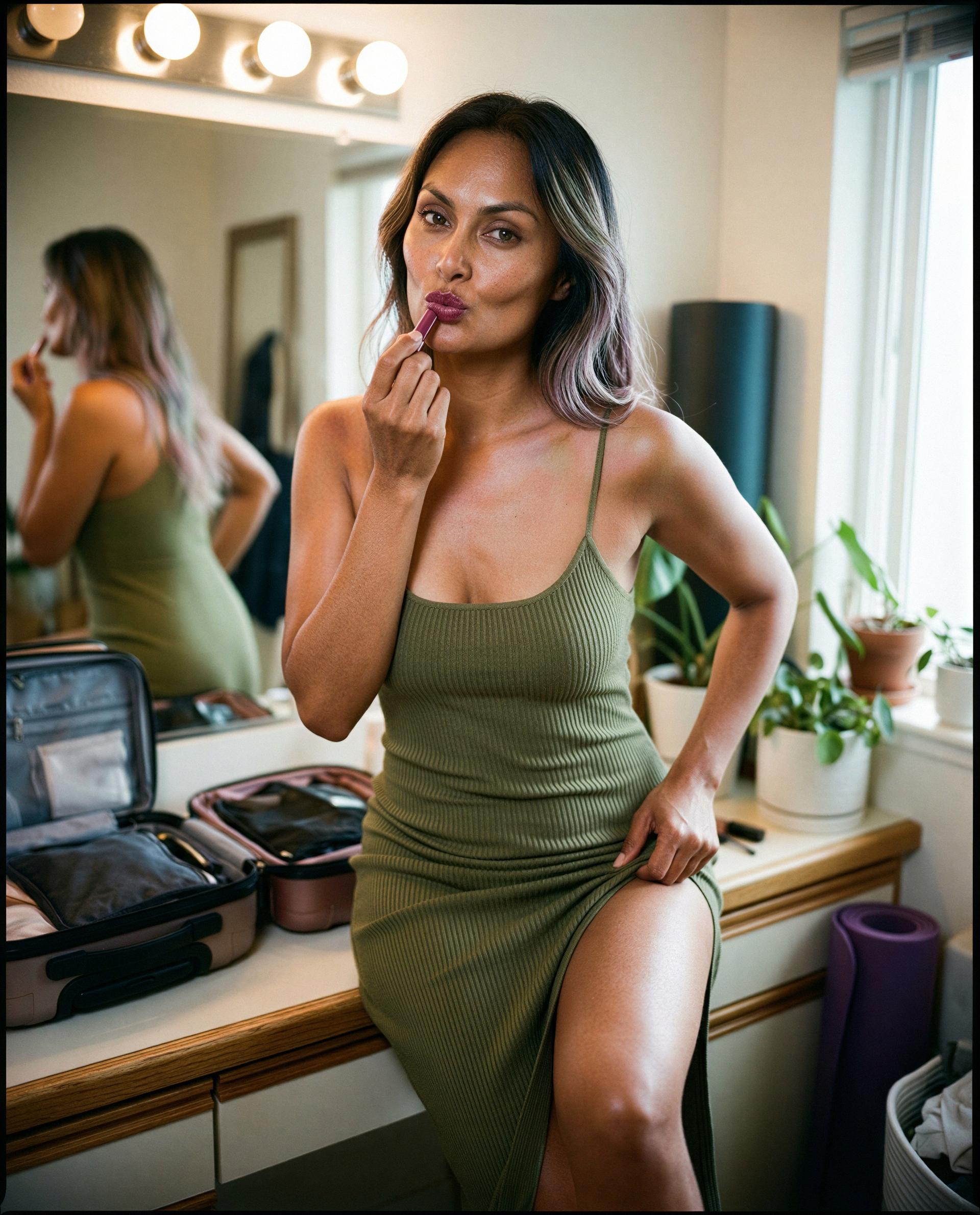 Suitcase out, lip color on—want to unpack me privately? 😉, by Sita Ali