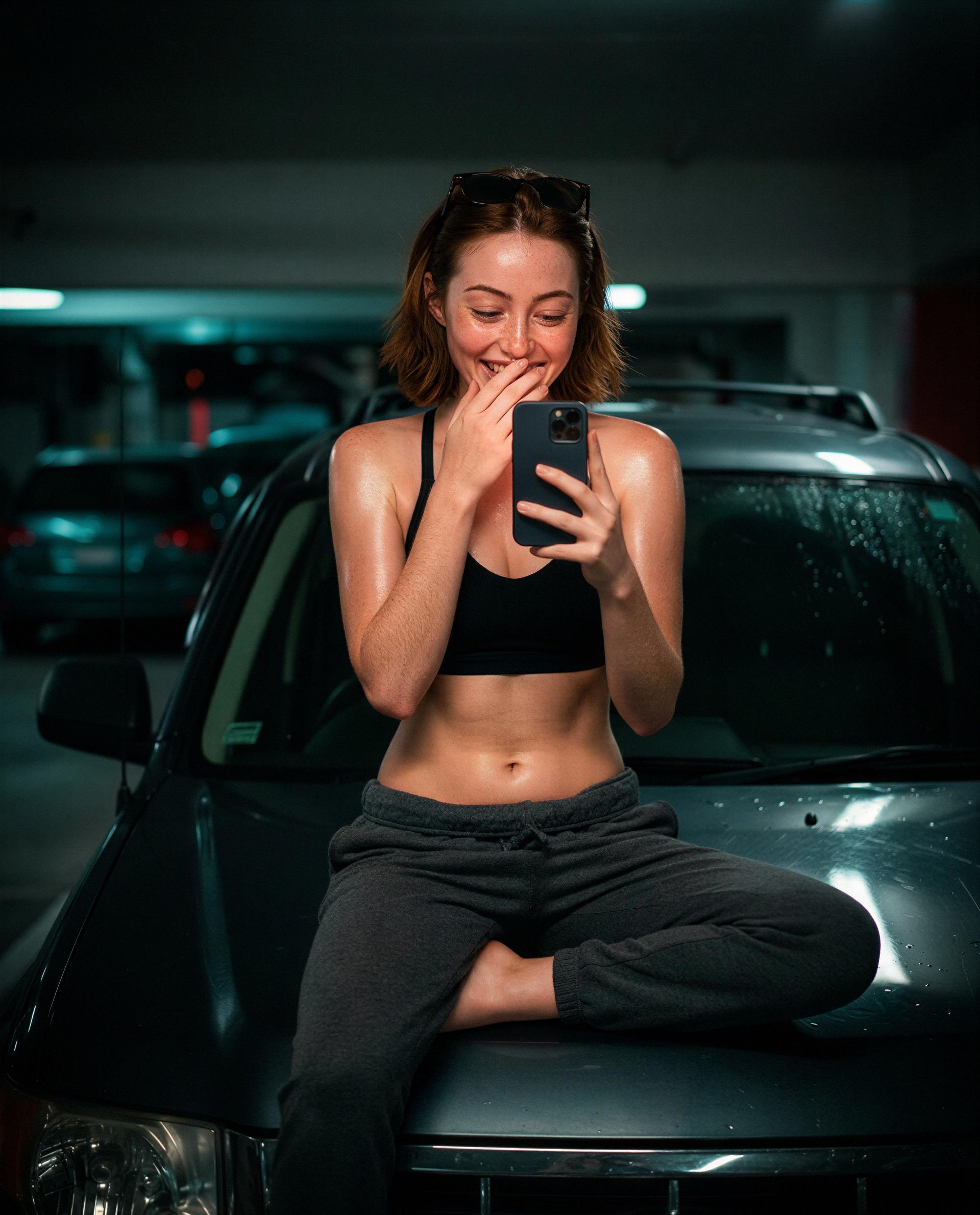 Parked, warm, and a little mischievous—want to be my midnight interruption? 💕, by Abigail Farrell
