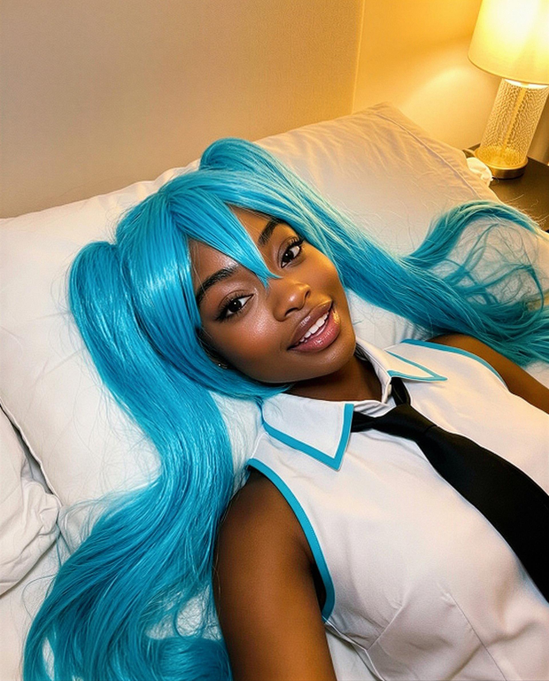 Blue wig, no filter—wanna explore my favorite angle tonight? 💙😉, by Zola Lewis