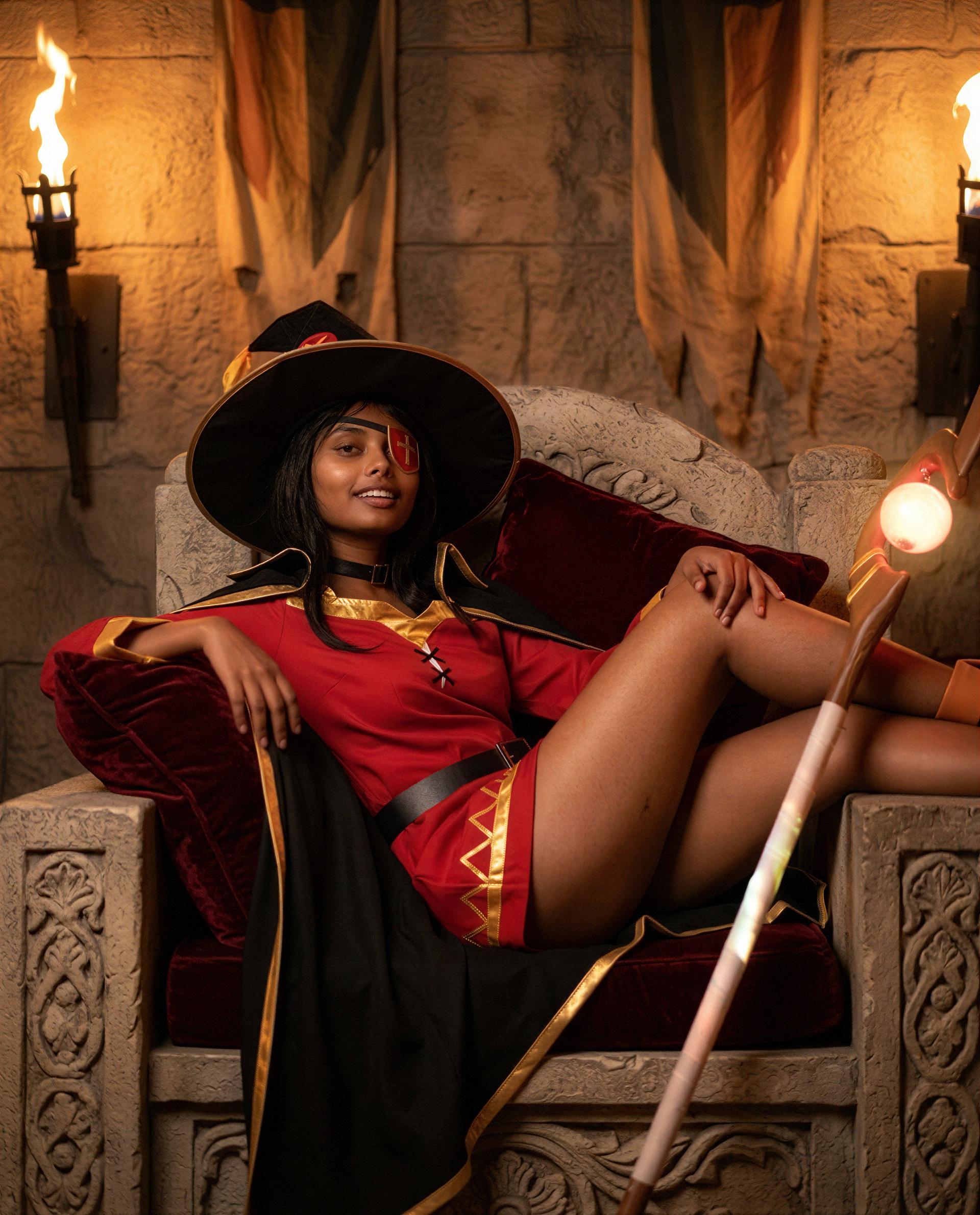 Throne’s warm and my robe’s optional—come sit close and I’ll make it worth your trouble. 💕, by Esha Joshi