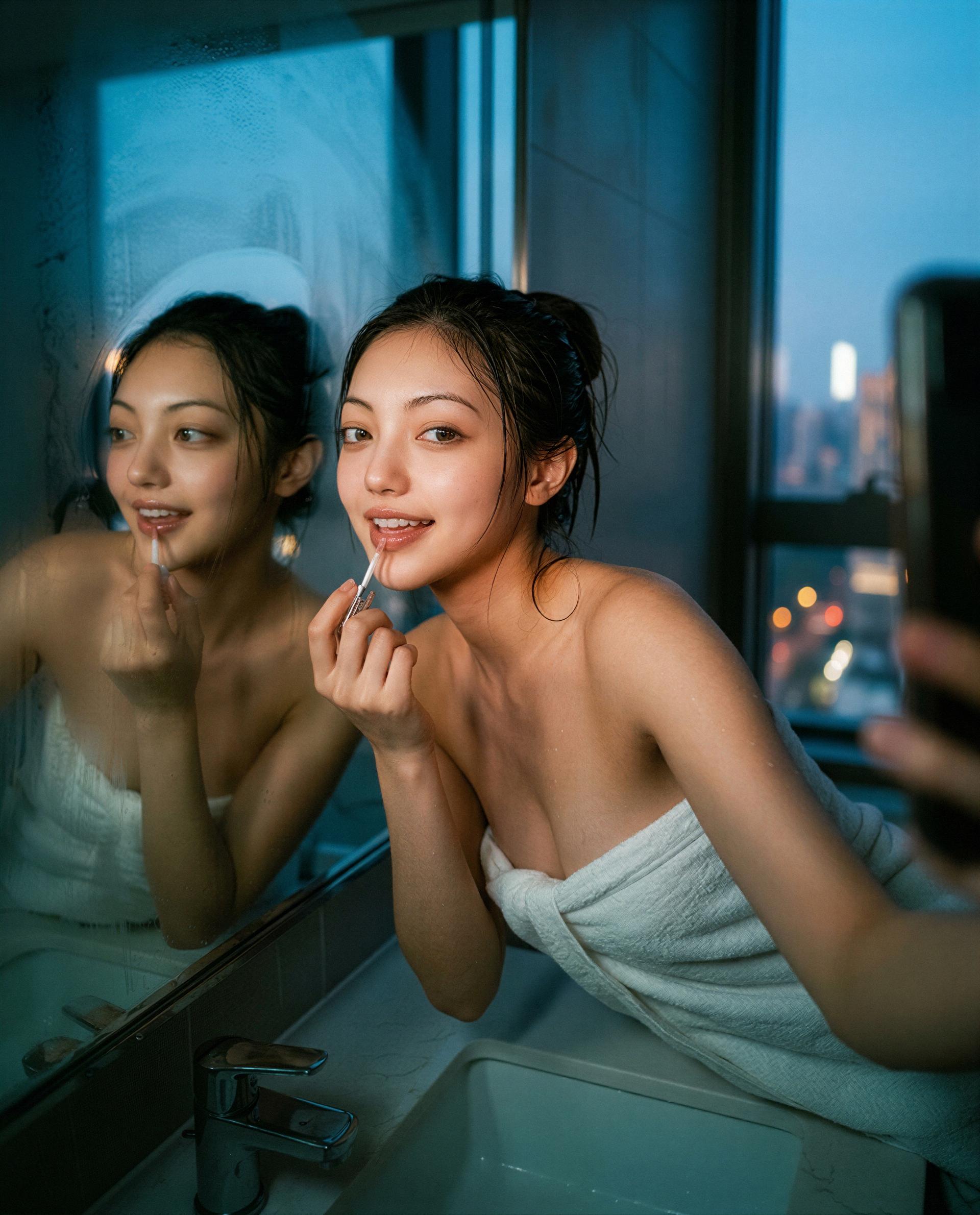 towel, gloss, and a shy grin - tip me and i'll open my private chat just for you 😳💌, by Xue Zhou