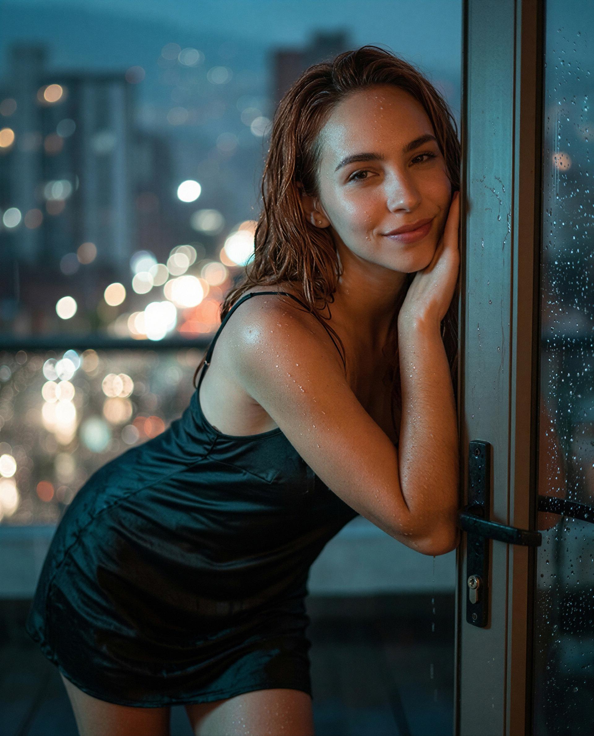 Rain-kissed and ready to show you why tonight’s worth staying up for—are you in? 😉, by Andrea Muñoz