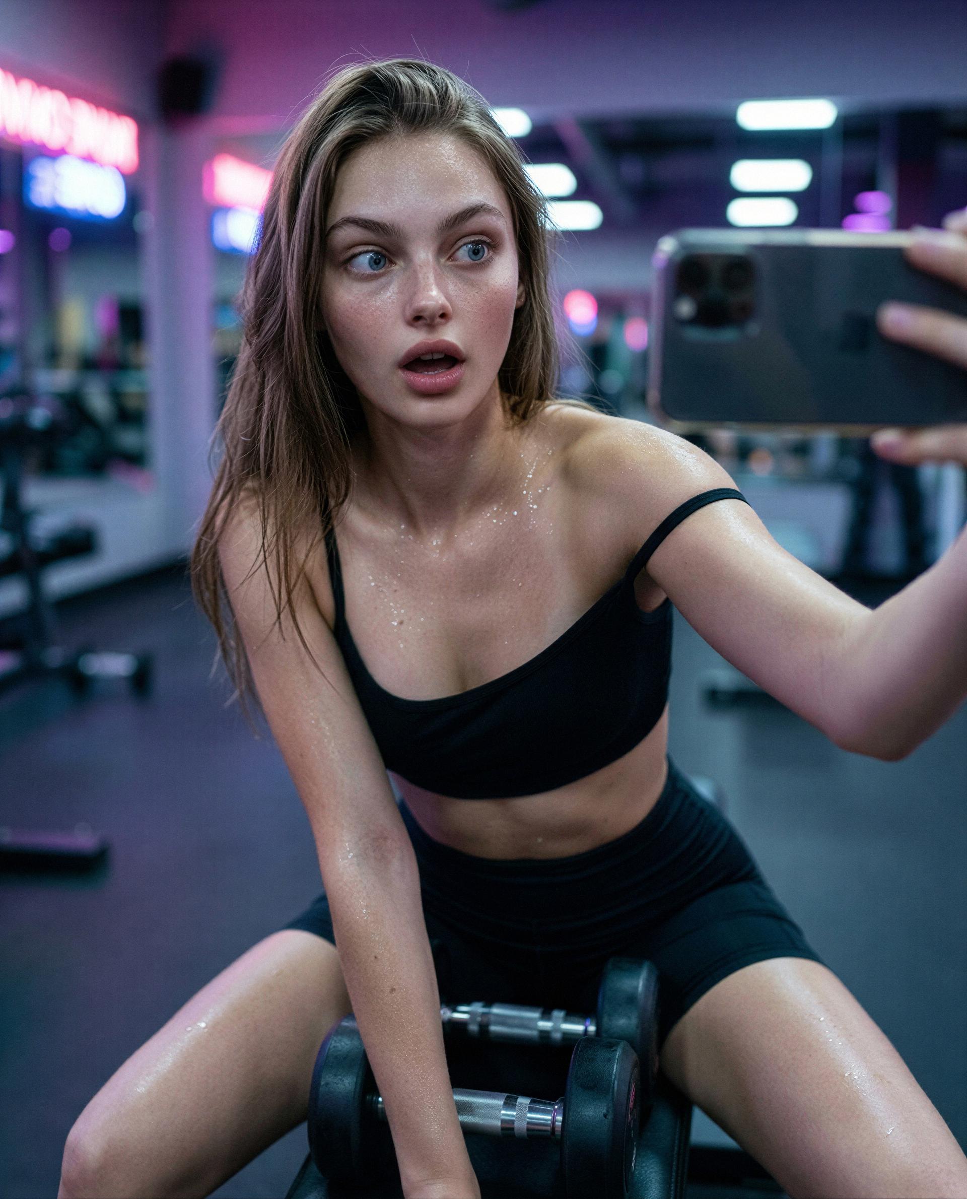 Dumbbells down, desires up - be my VIP spotter? 😉, by Colette Quinn
