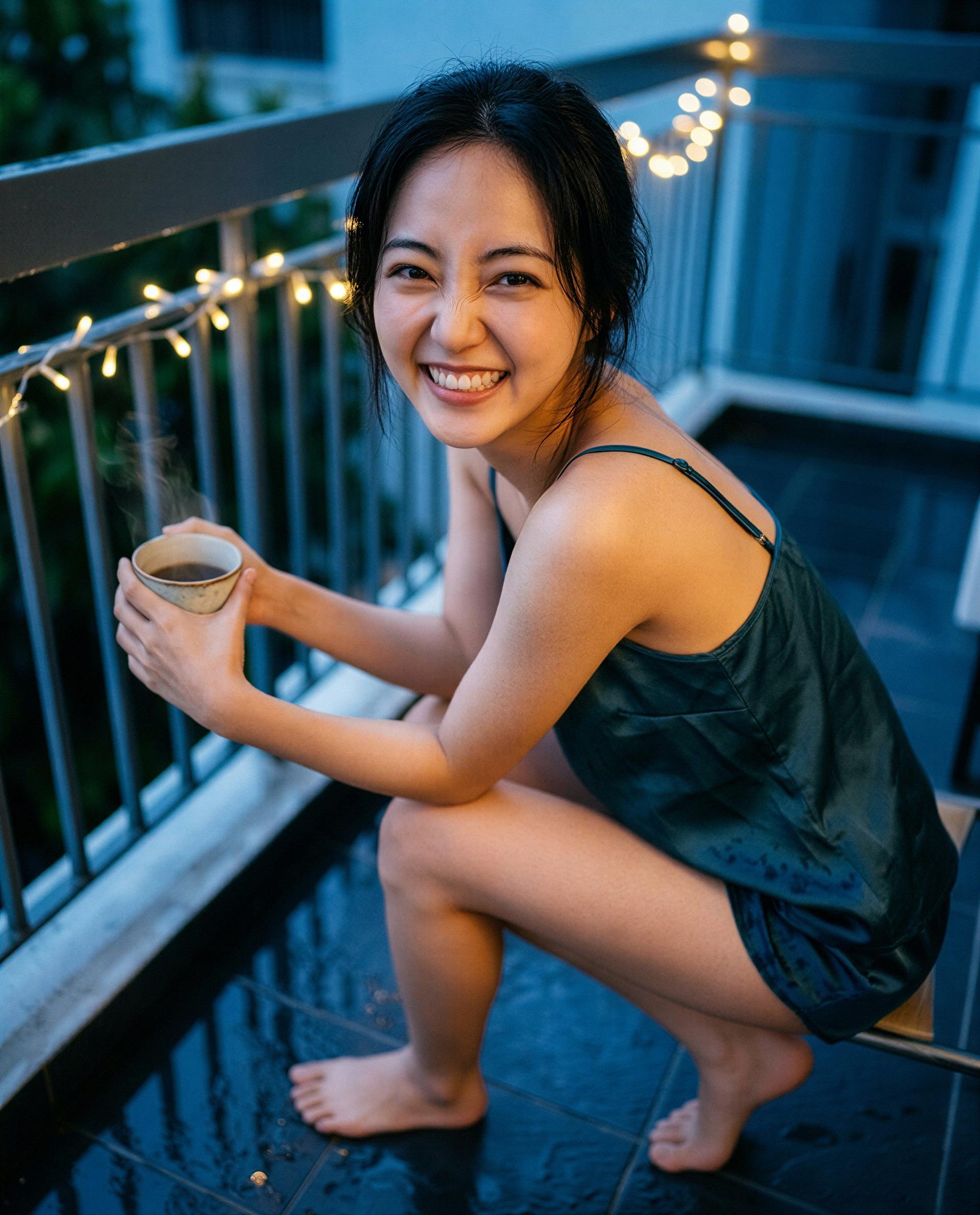 Moonlight, wet tiles, and my little invitation - are you brave enough to RSVP? 😘, by Nanami Hayashi
