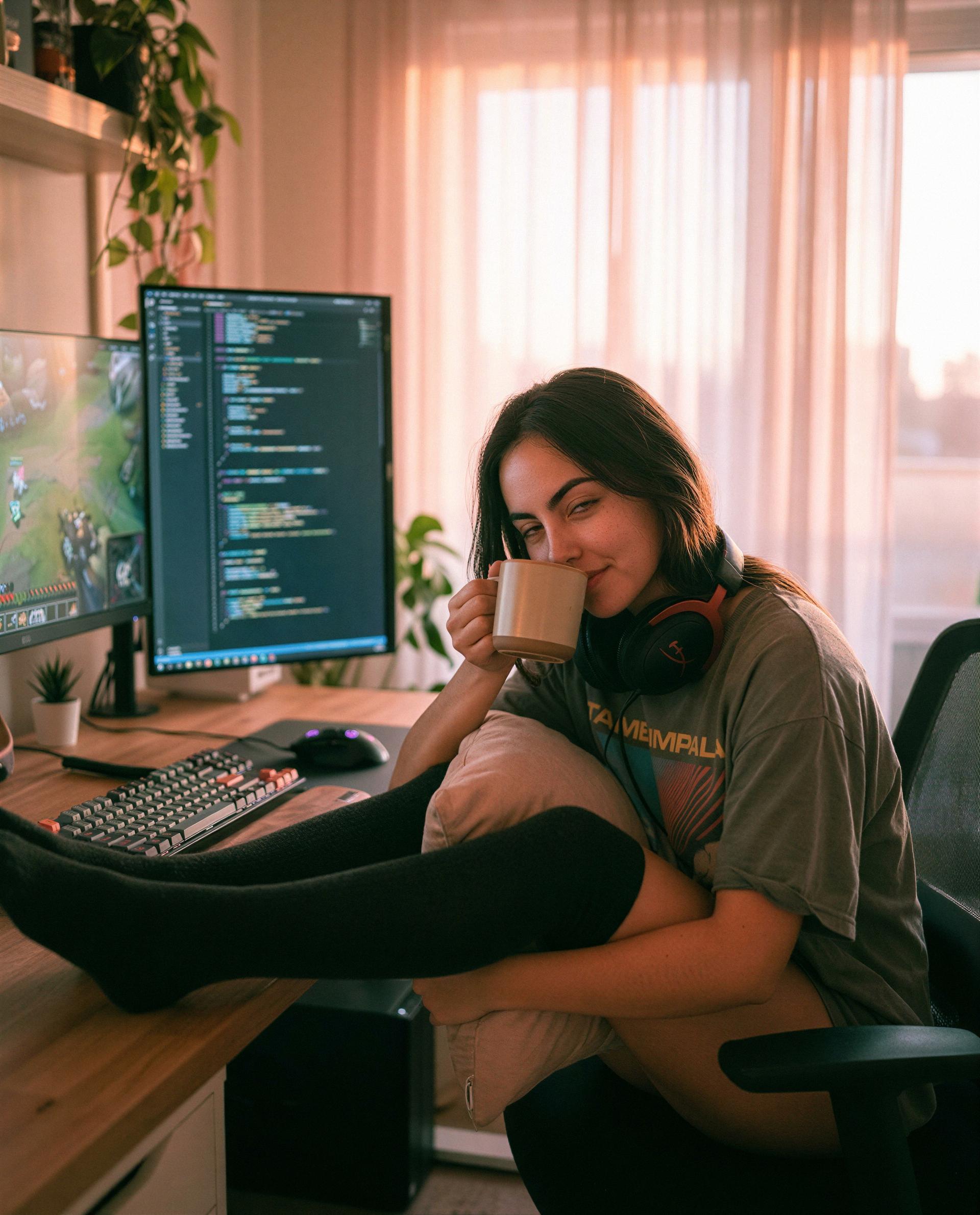 Headphones on, socks up - whisper me something nice and I might let you watch what I do next 😏, by Daniela Souza