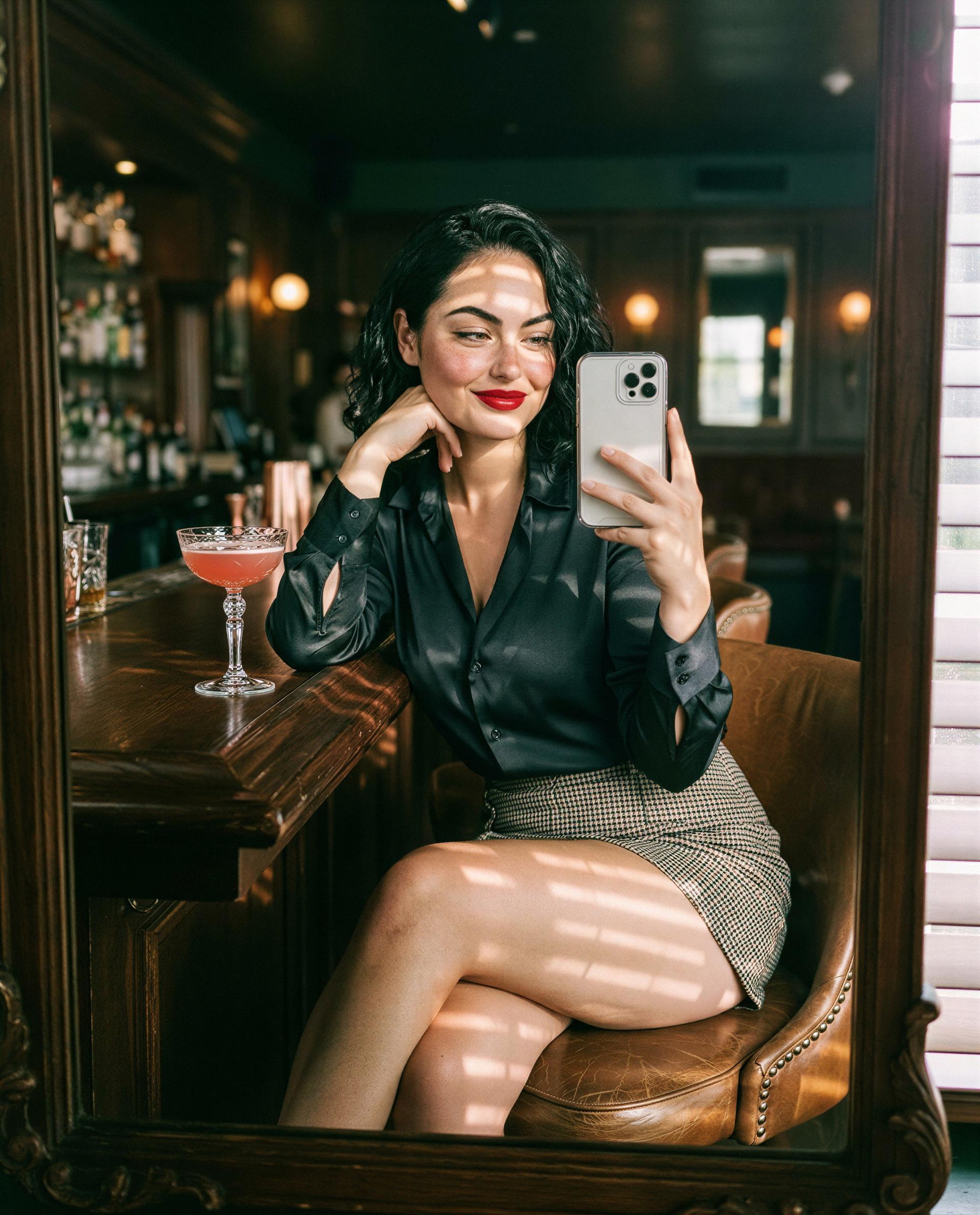 Red lips, glass half-full - slide into my DMs and I’ll let you taste the rest 😘, by Valentina Ramírez