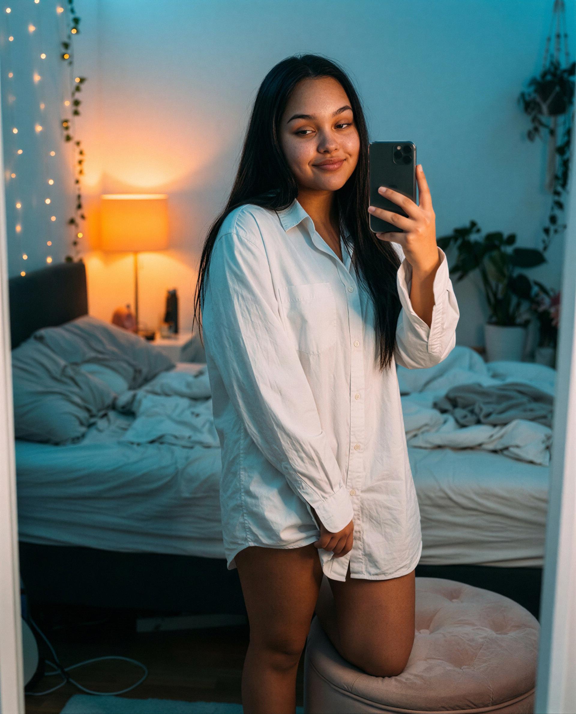 Oversized shirt, undersized secrets—want a private peek? 😘🔥💕, by Maia Rios