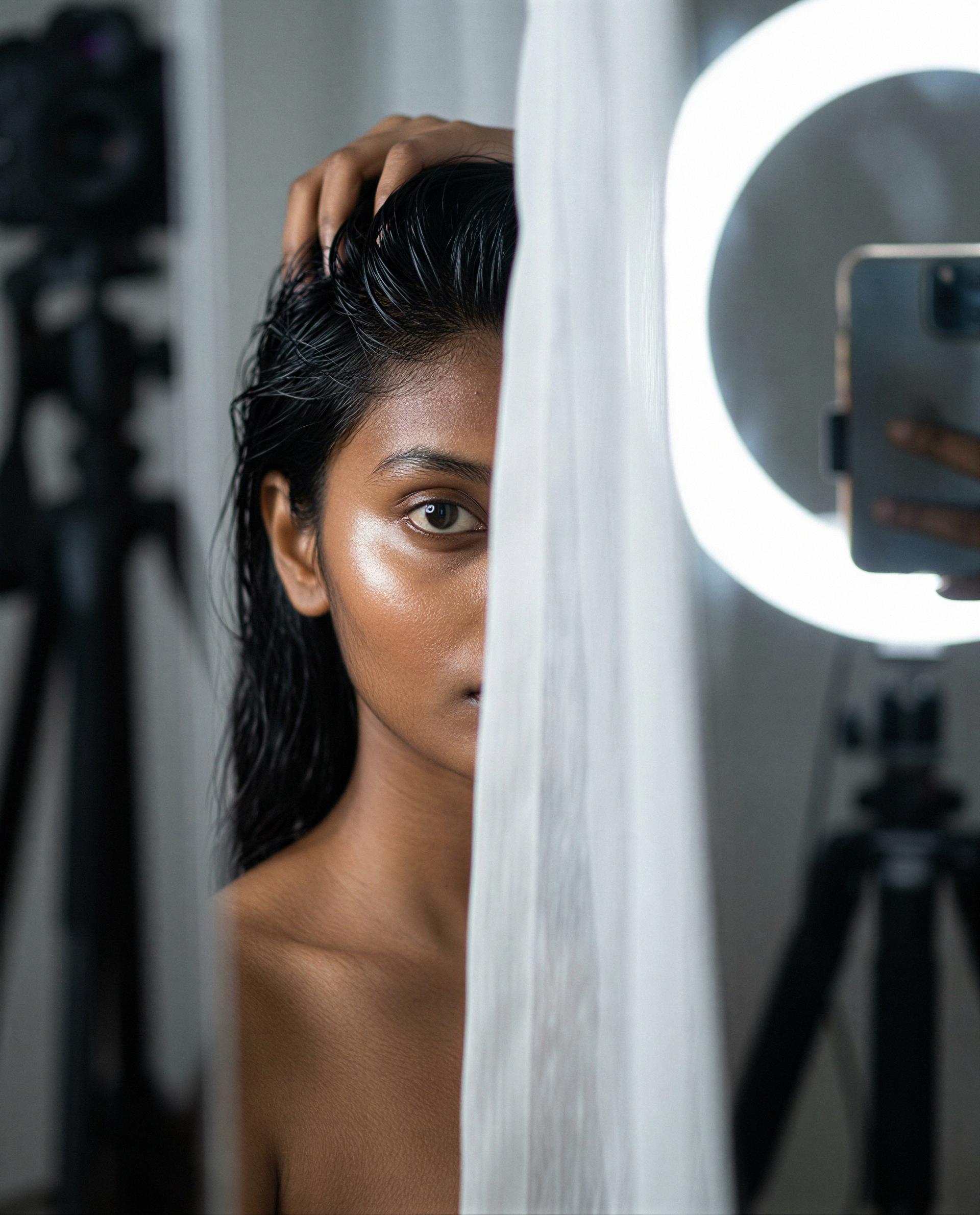 Curtain half-drawn, heartbeat full on—come closer and let me make you forget the world. 💋, by Esha Joshi