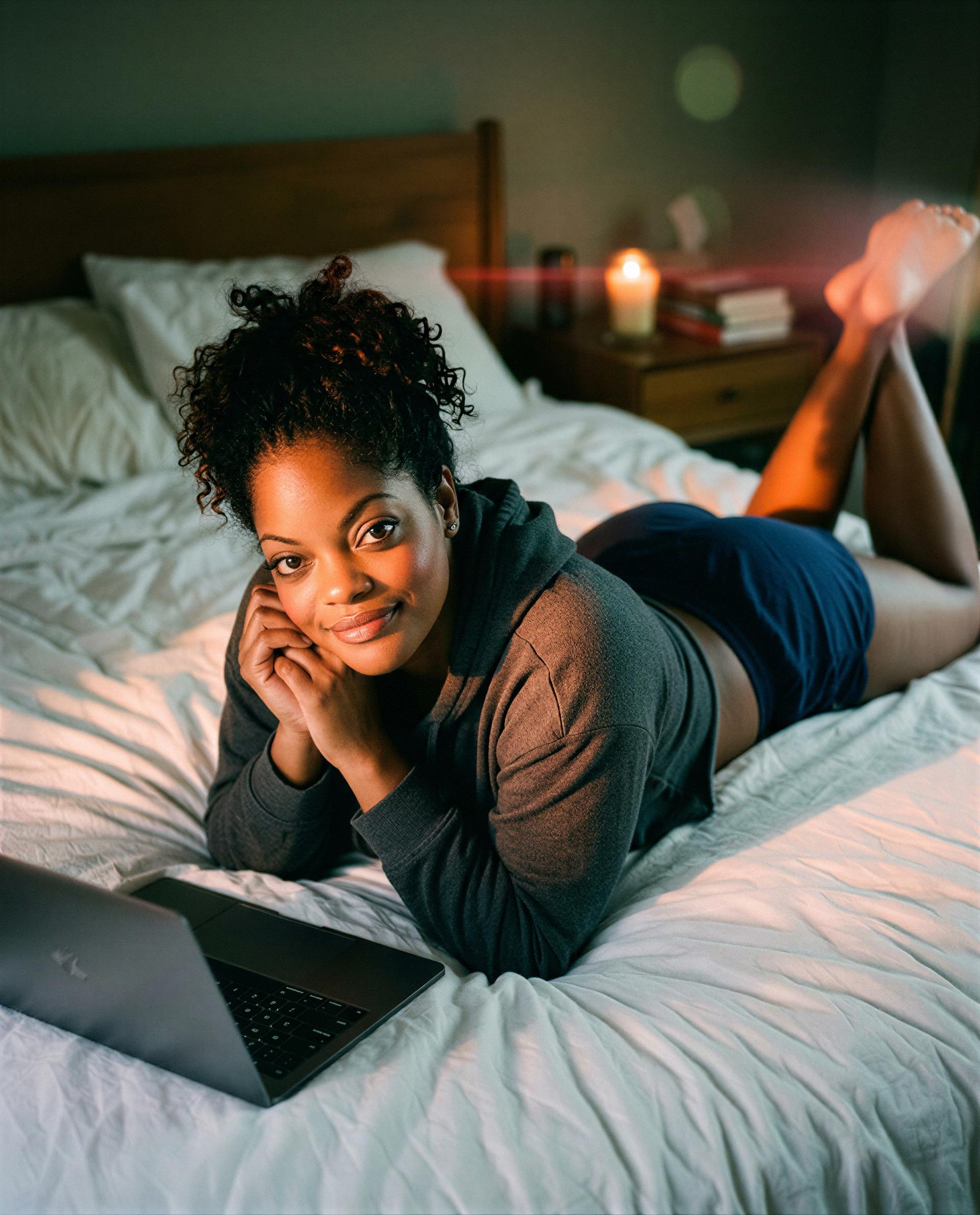 Lights low, me on the bed, and your name on my mind—wanna see where this goes, babe? 😉💕, by Danielle Robinson