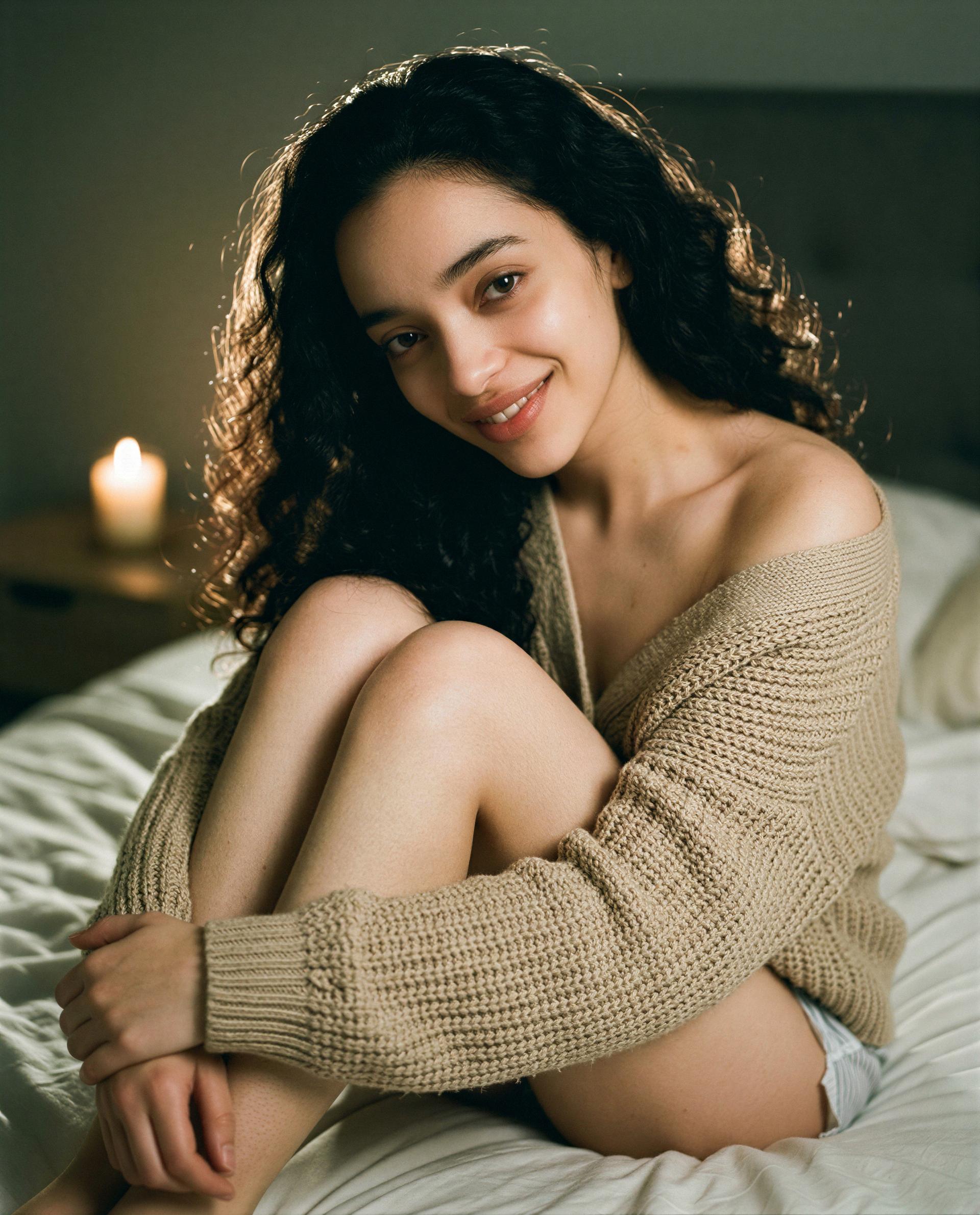 Knits, curls, and a little trouble—let me be your midnight-only guilty pleasure 😘, by Patricia Carvalho