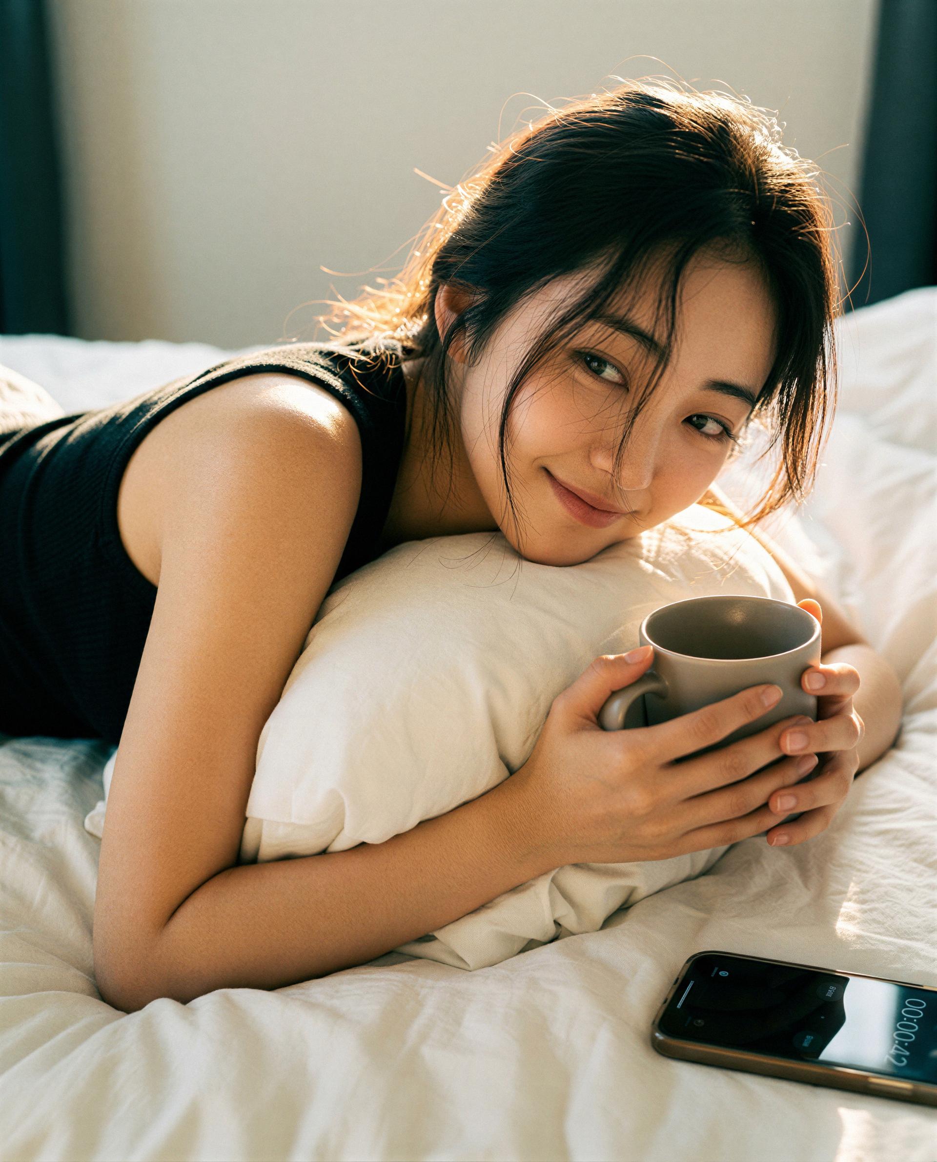 Holding my cup and my best smile—want a private sip of both? 😘💕, by Nanami Hayashi