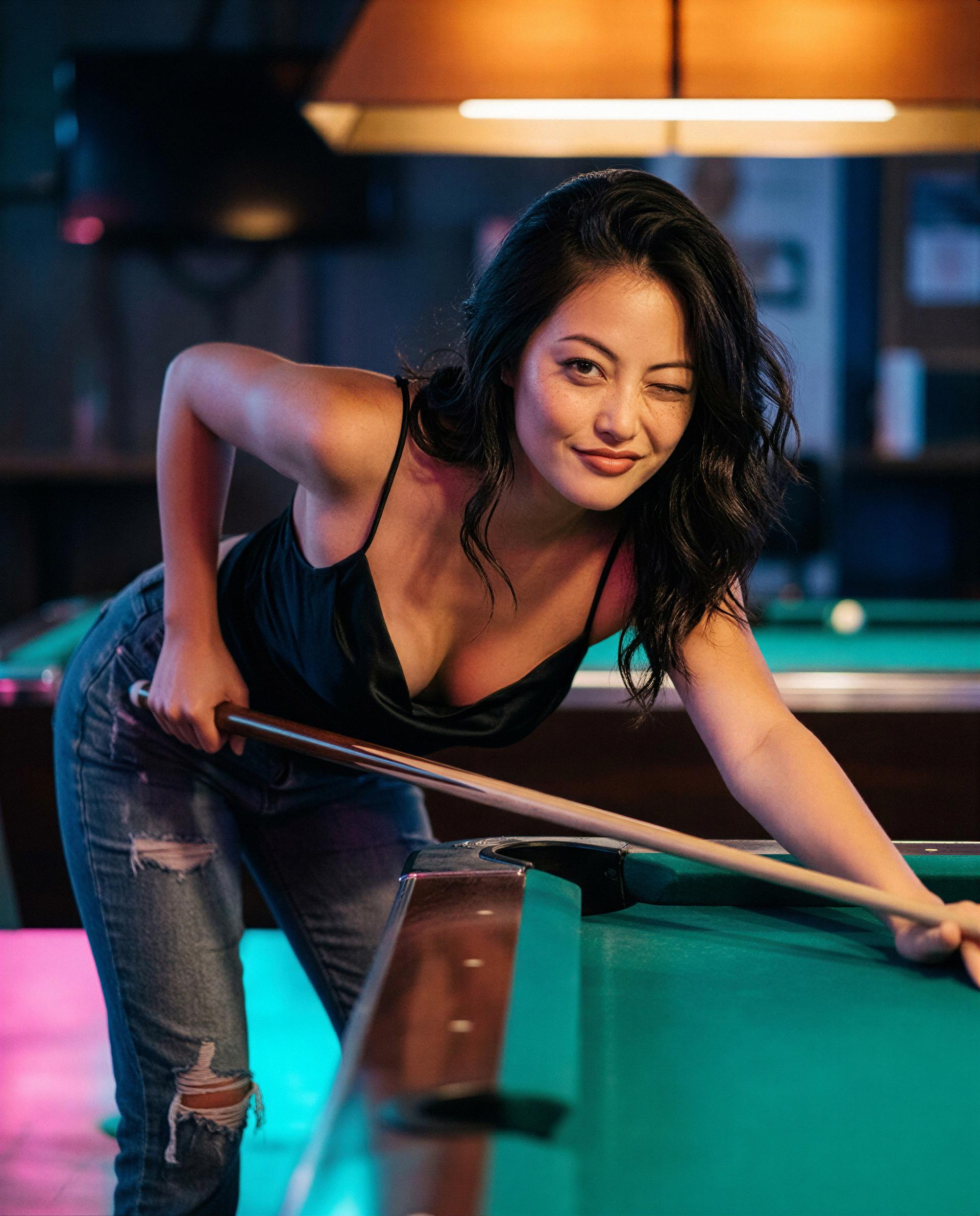 Caught me aiming - think you can handle the after-game if I let you win? 🫣🎱, by Gulnara Liu