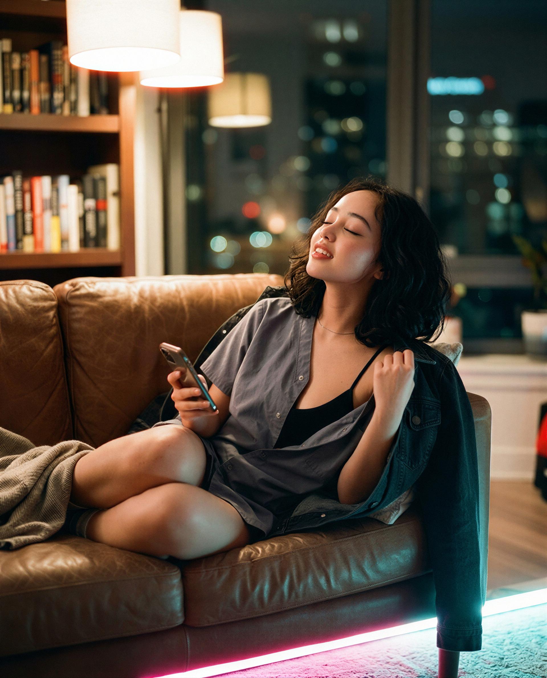 soft couch, messy hair, and a phone stuffed with things I’ll only send for tips - curious? 🫣💋, by Ava Baker