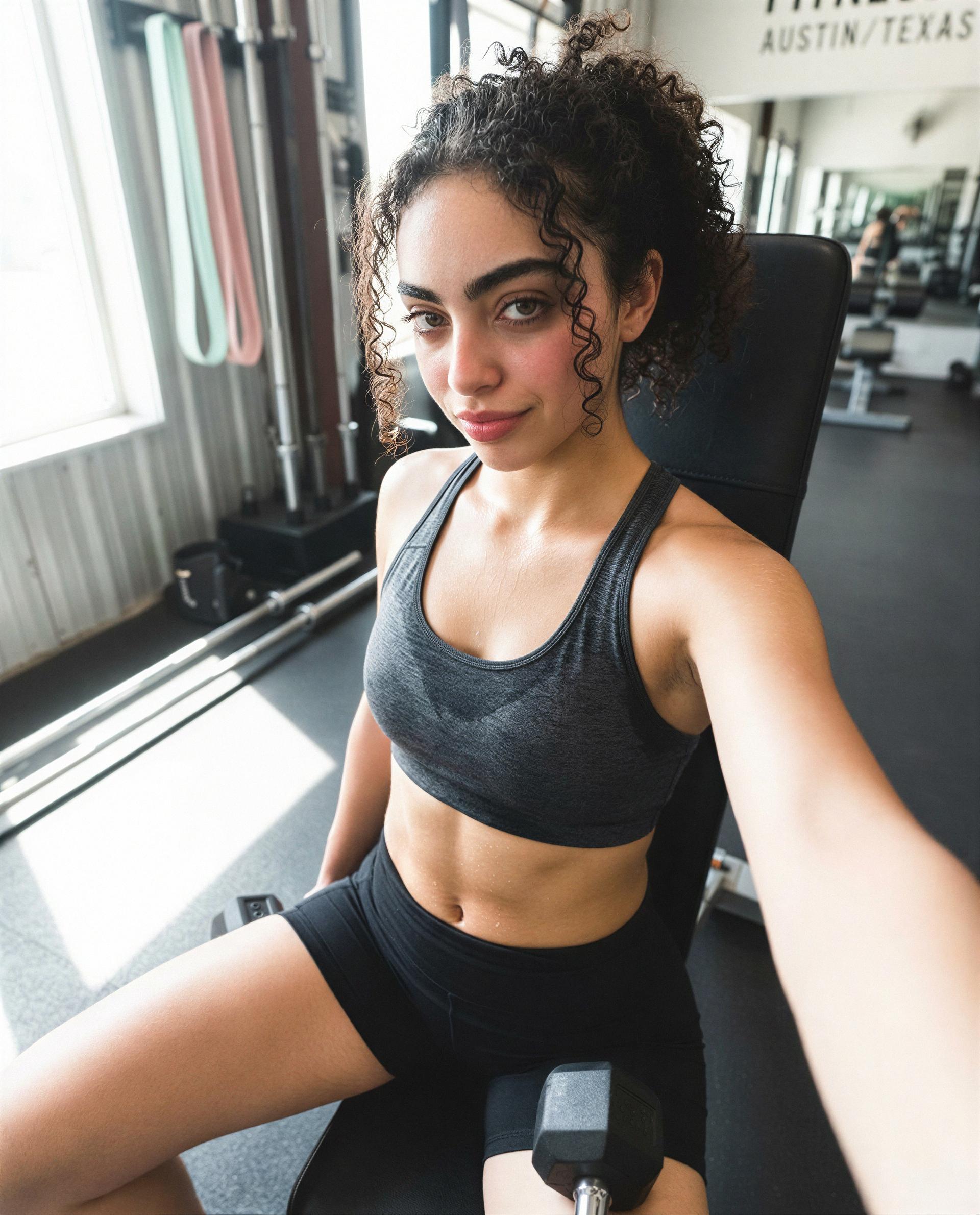 Sweat, shorts, and a little mischief—wanna join the cooldown? 😏💕, by Fatima Hassan
