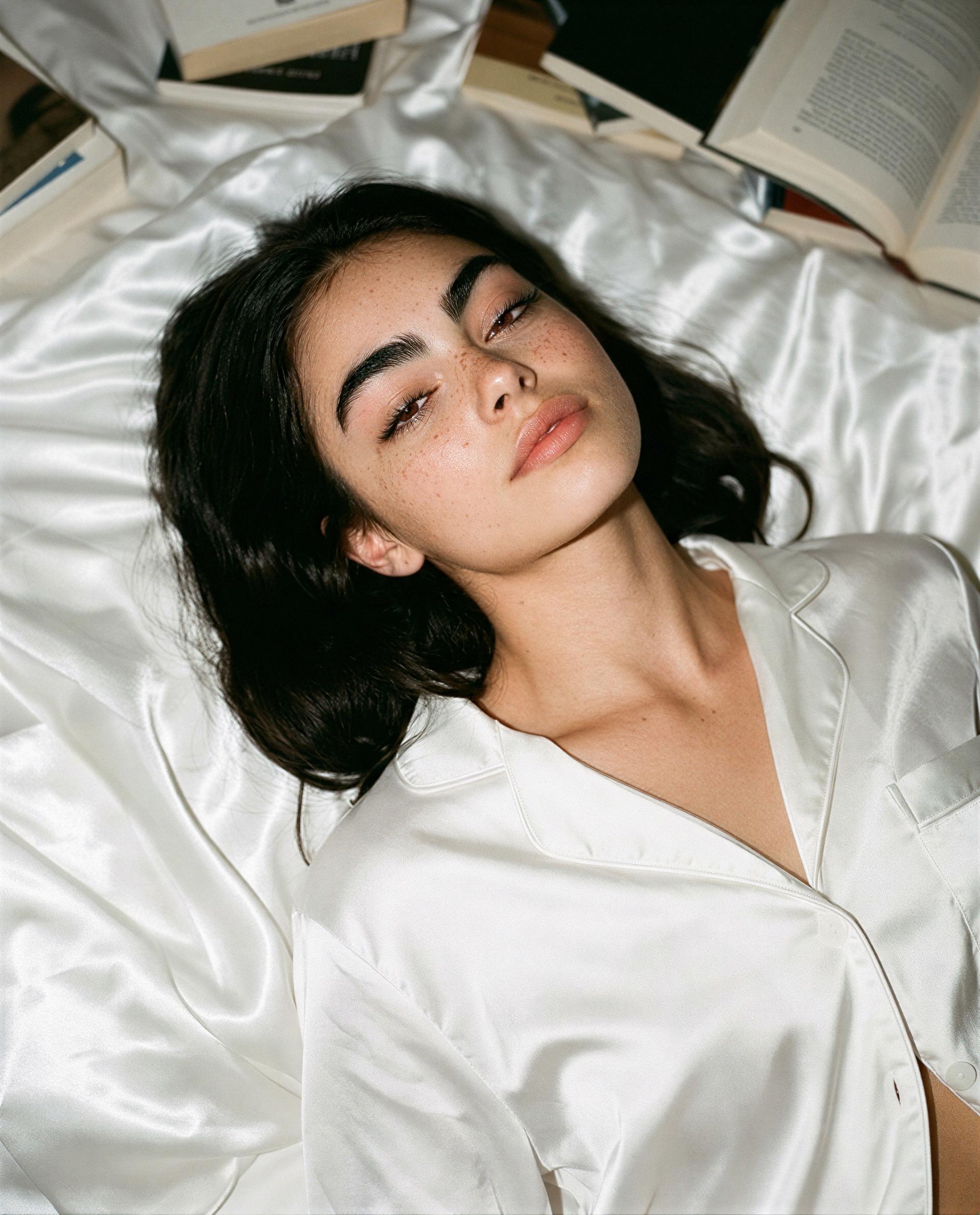 Satin, sleepy eyes, and a quiet dare - are you brave enough to answer? 😉, by Aisha Levi