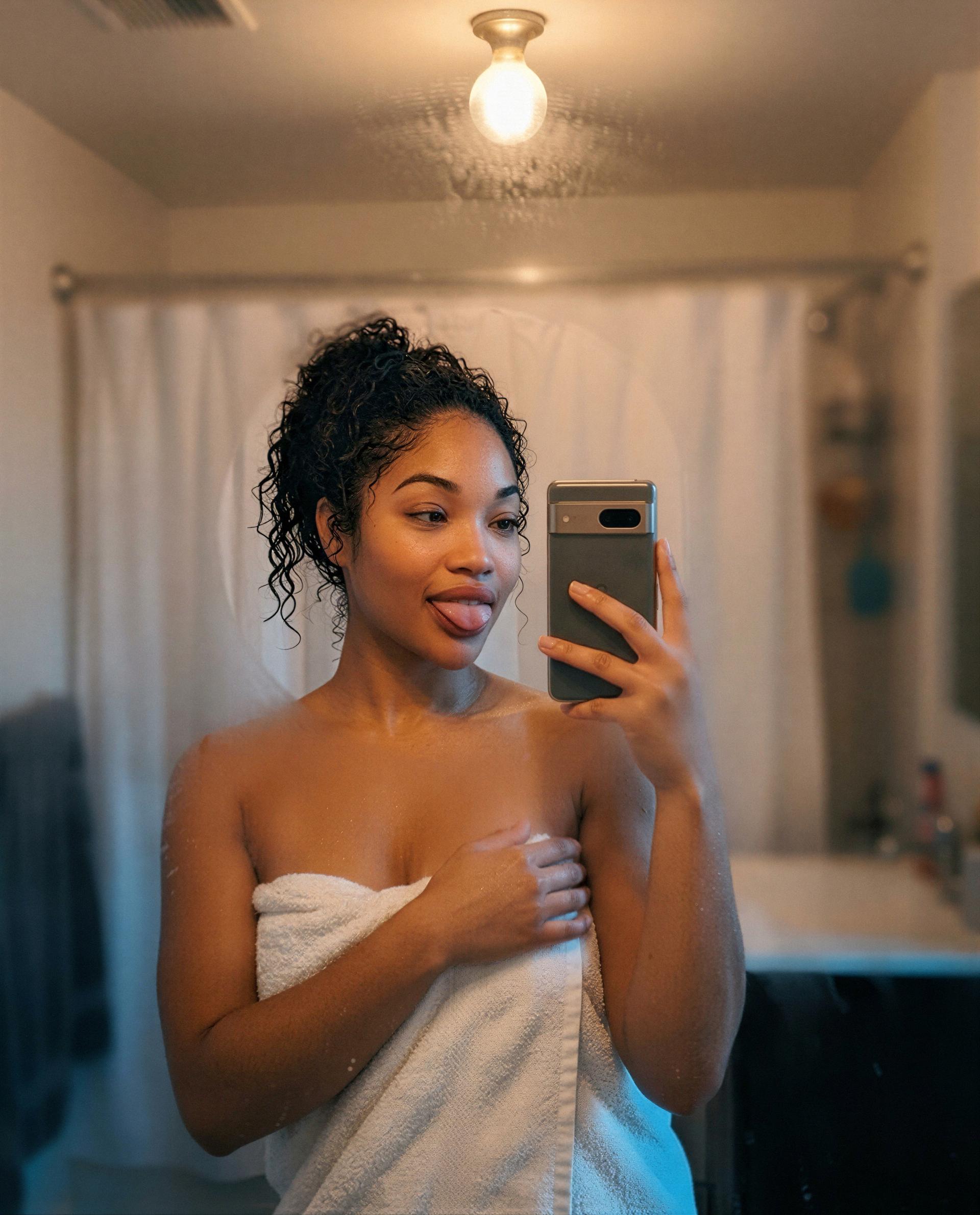 Towel tight, tongue loose - bet you can't resist a midnight encore 😉, by Zamiyah Walker