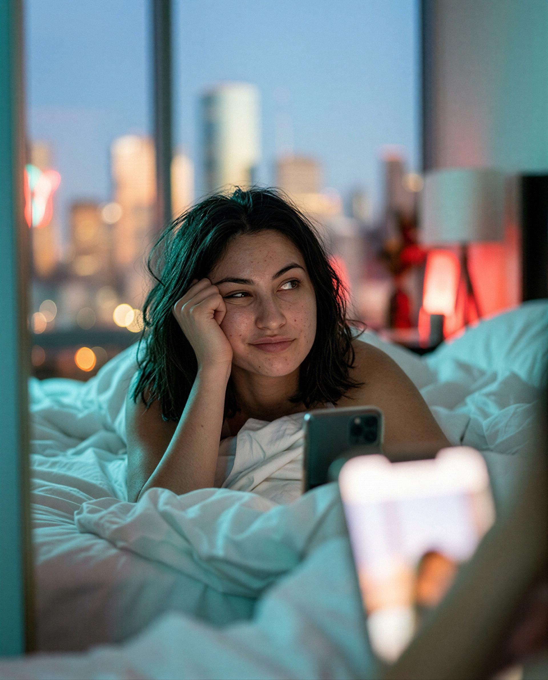 City lights outside, my bed's the main event - care to buy a front-row ticket? 😉, by Gauri Ansari