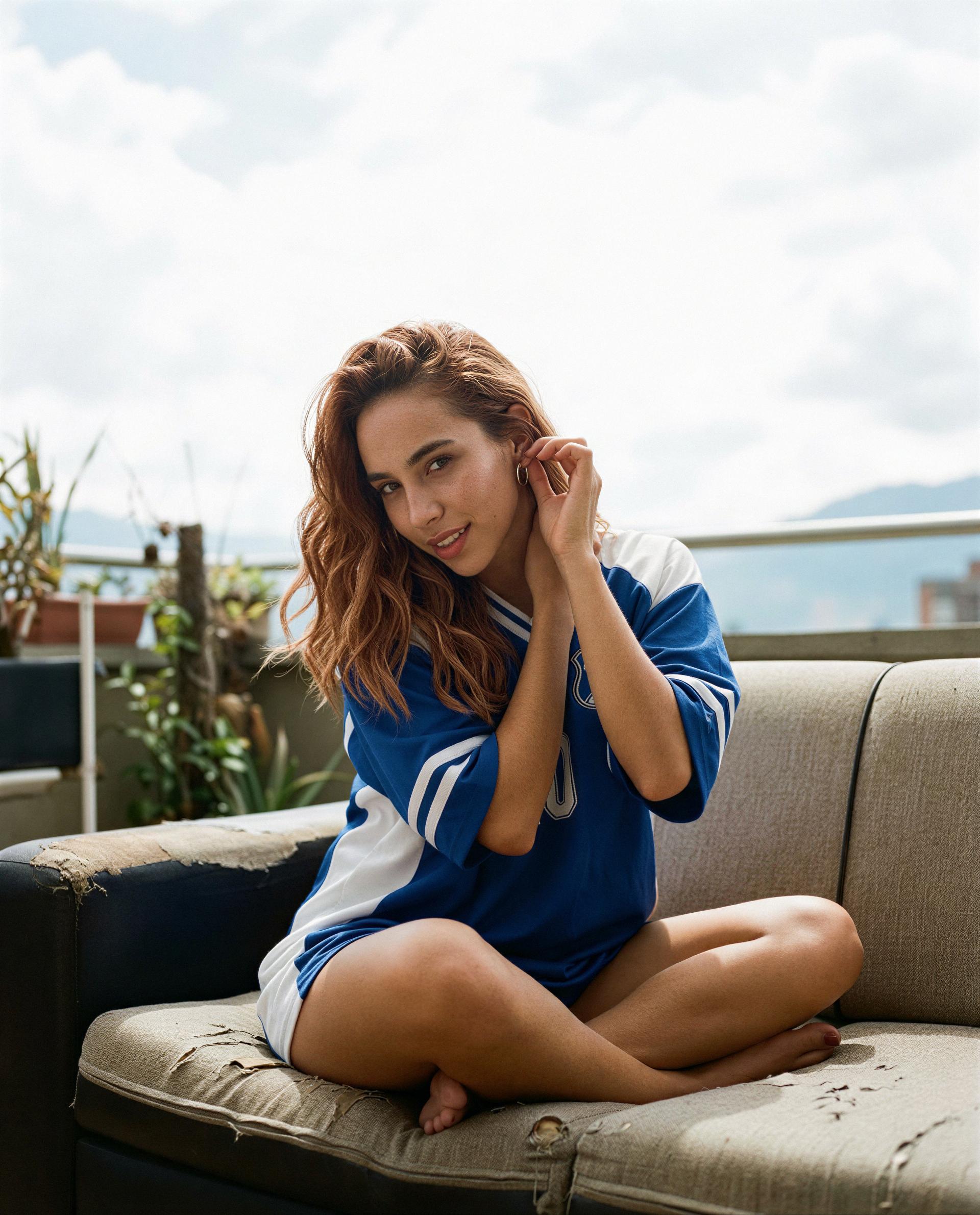 Couch, jersey, and a private show I’m saving only for your eyes—care to be my guest? 😉💕, by Andrea Muñoz