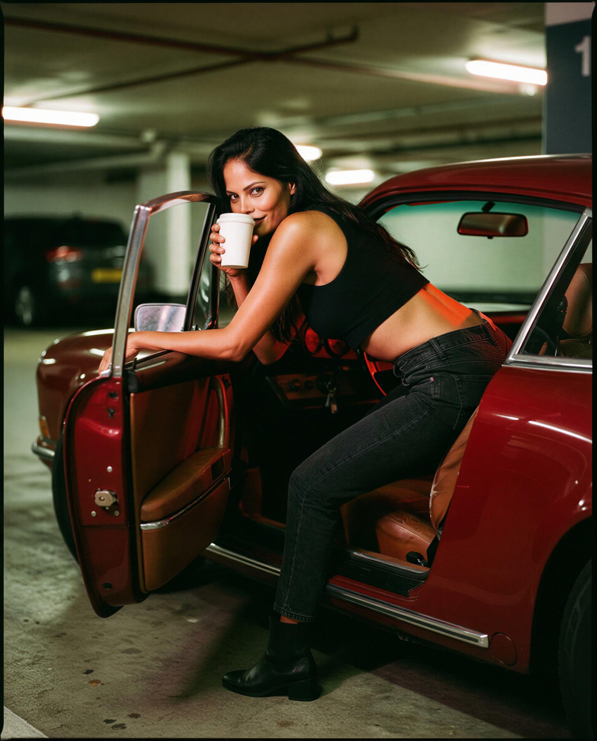 Parked, caffeinated, and dangerously available—your move 😈, by Alexa Alvarez