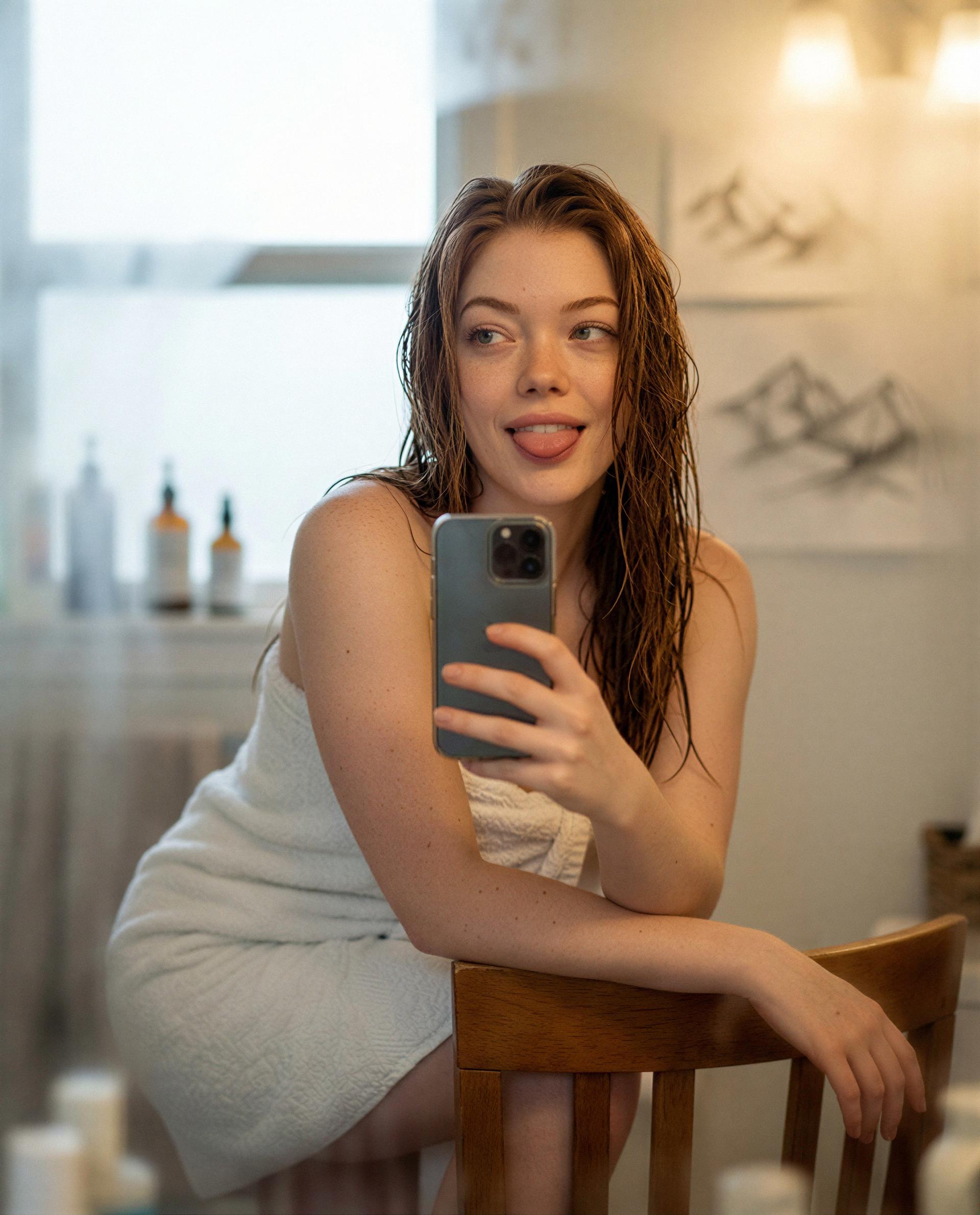 Towel on, temp rising—ready for a little private preview? 😉💕, by Frieda Richter