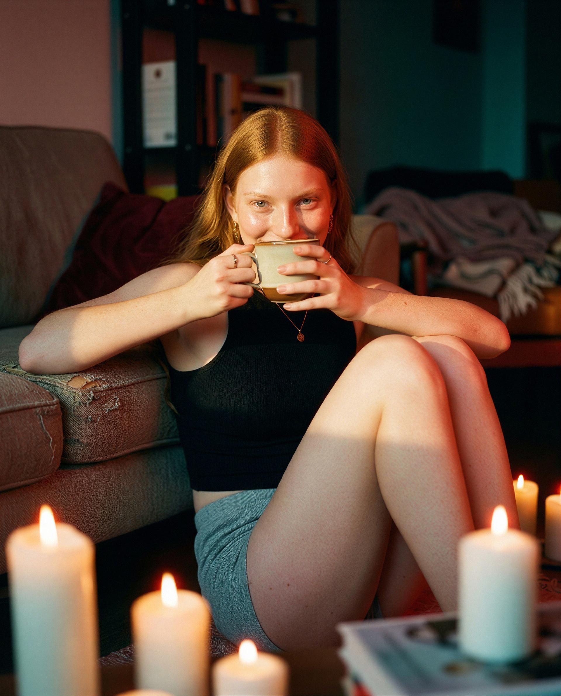 i'm hiding behind my mug but my thoughts aren't - wanna be the reason I put it down? 🥺💋, by Iryna Pavlenko