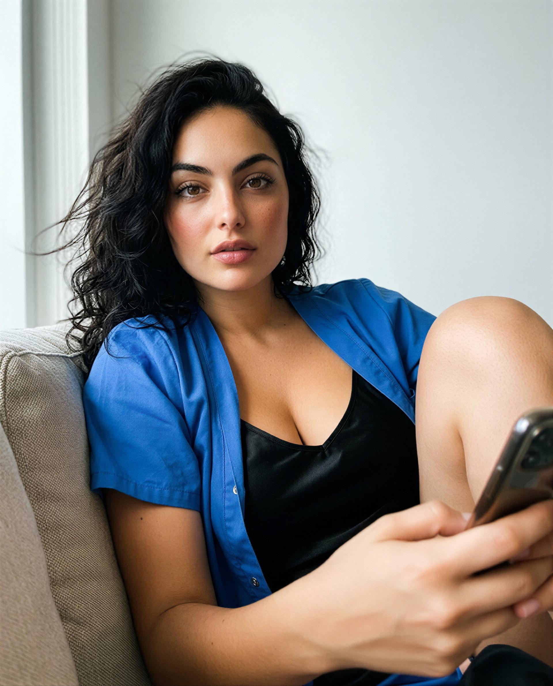 Right now: me, this couch, and a very tempting idea—care to make it yours? 💋, by Valentina Ramírez