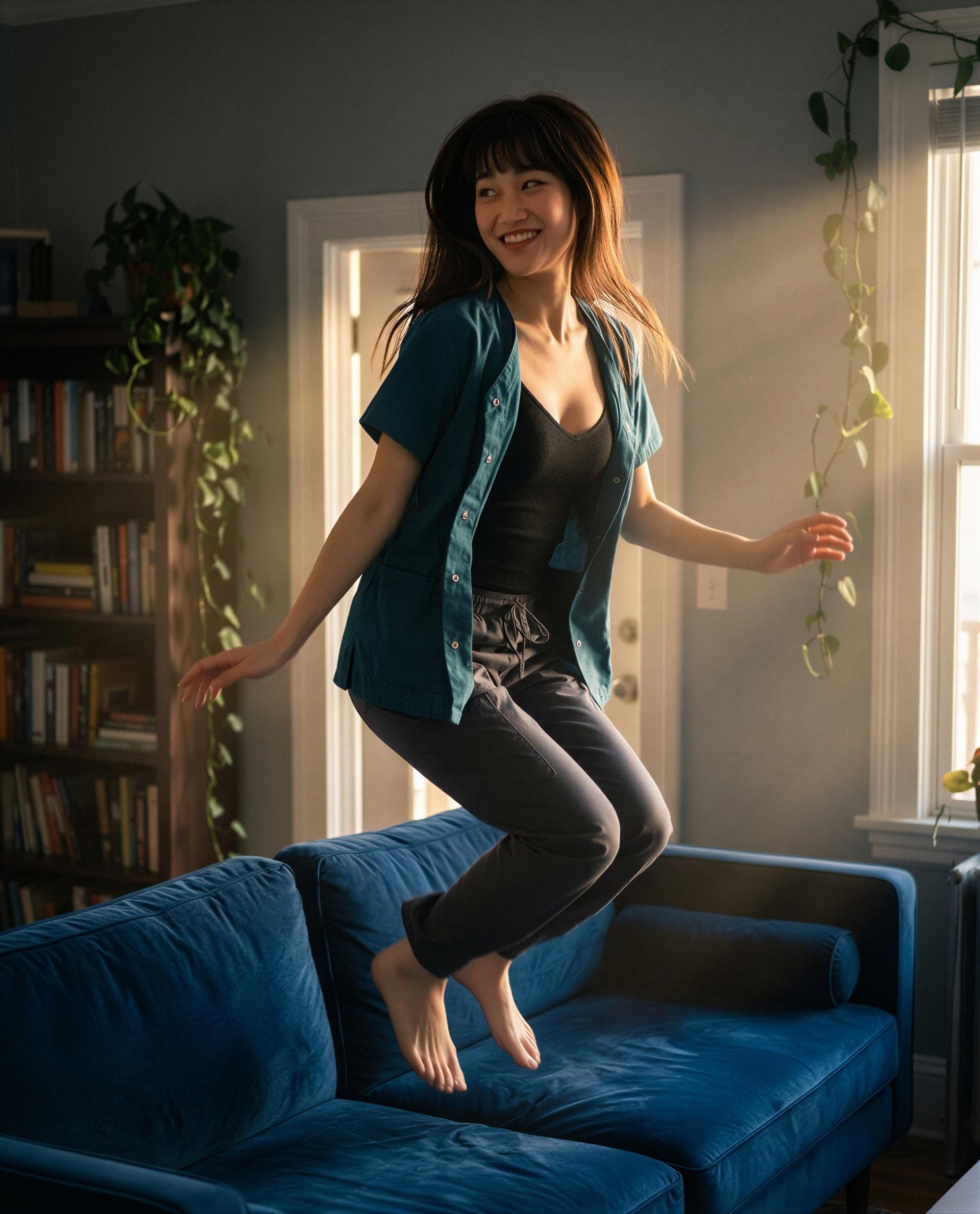 Caught mid-bounce—wanna be the reason I land in your lap? 😉, by Mai Choi