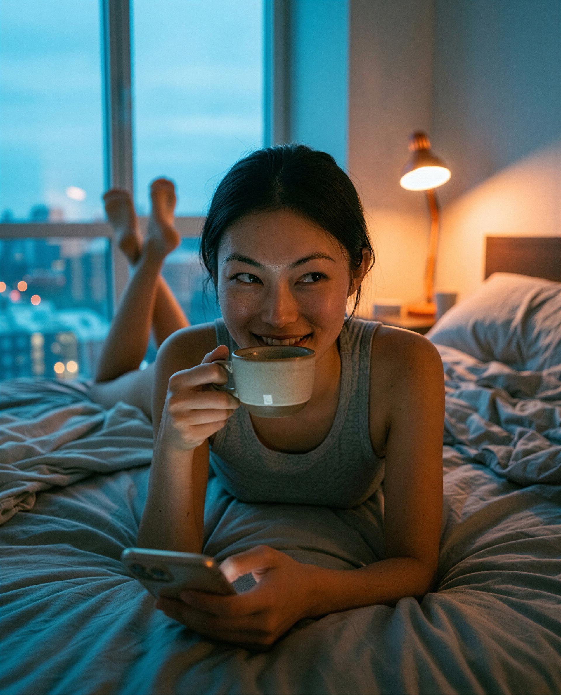 Coffee's hot, lights are low—be the reason I stay up tonight 😘, by Shanshan He