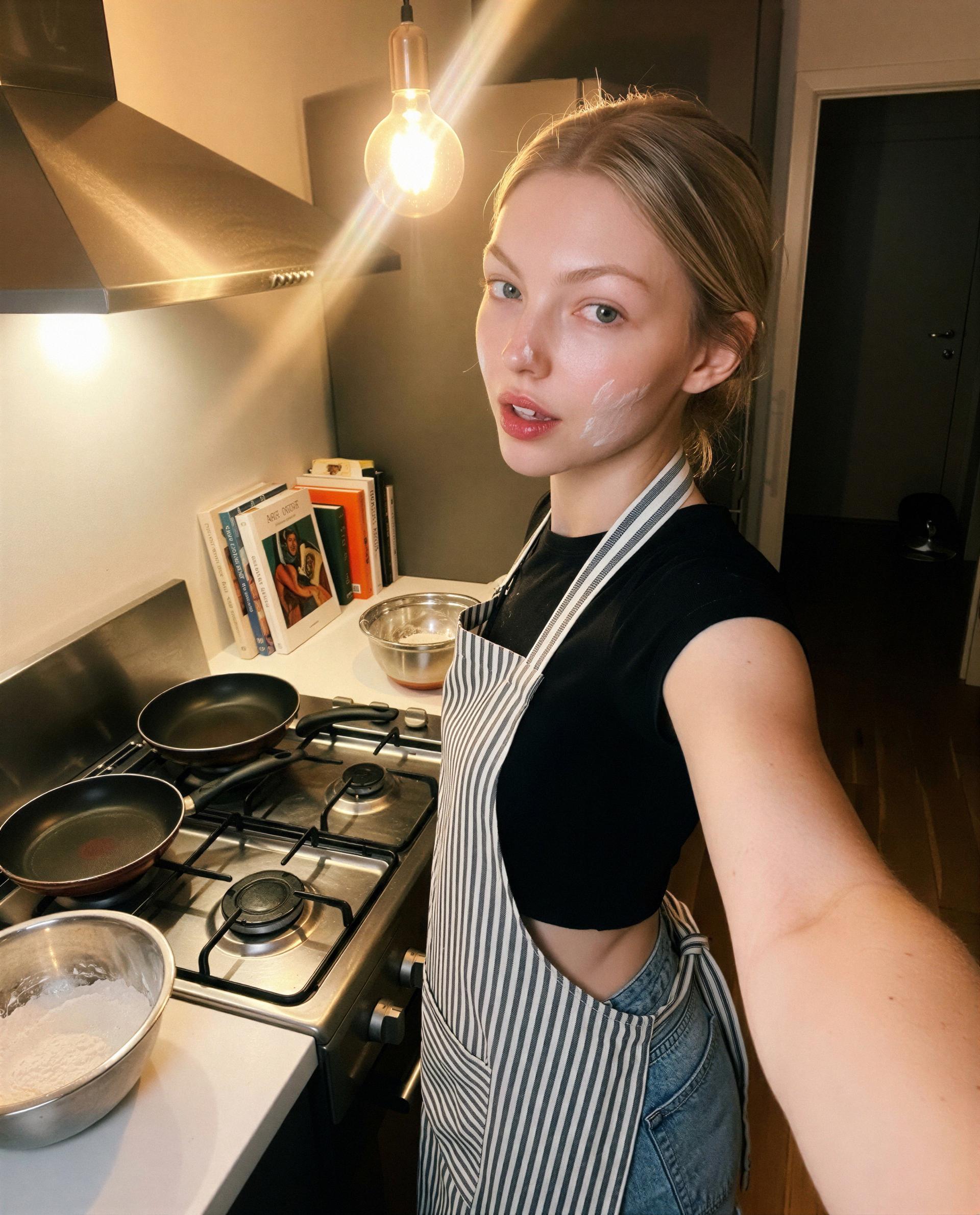 flour on my cheek and nowhere to hide—wanna be my private taste tester? 🫣😉, by Anastasia Ivanova