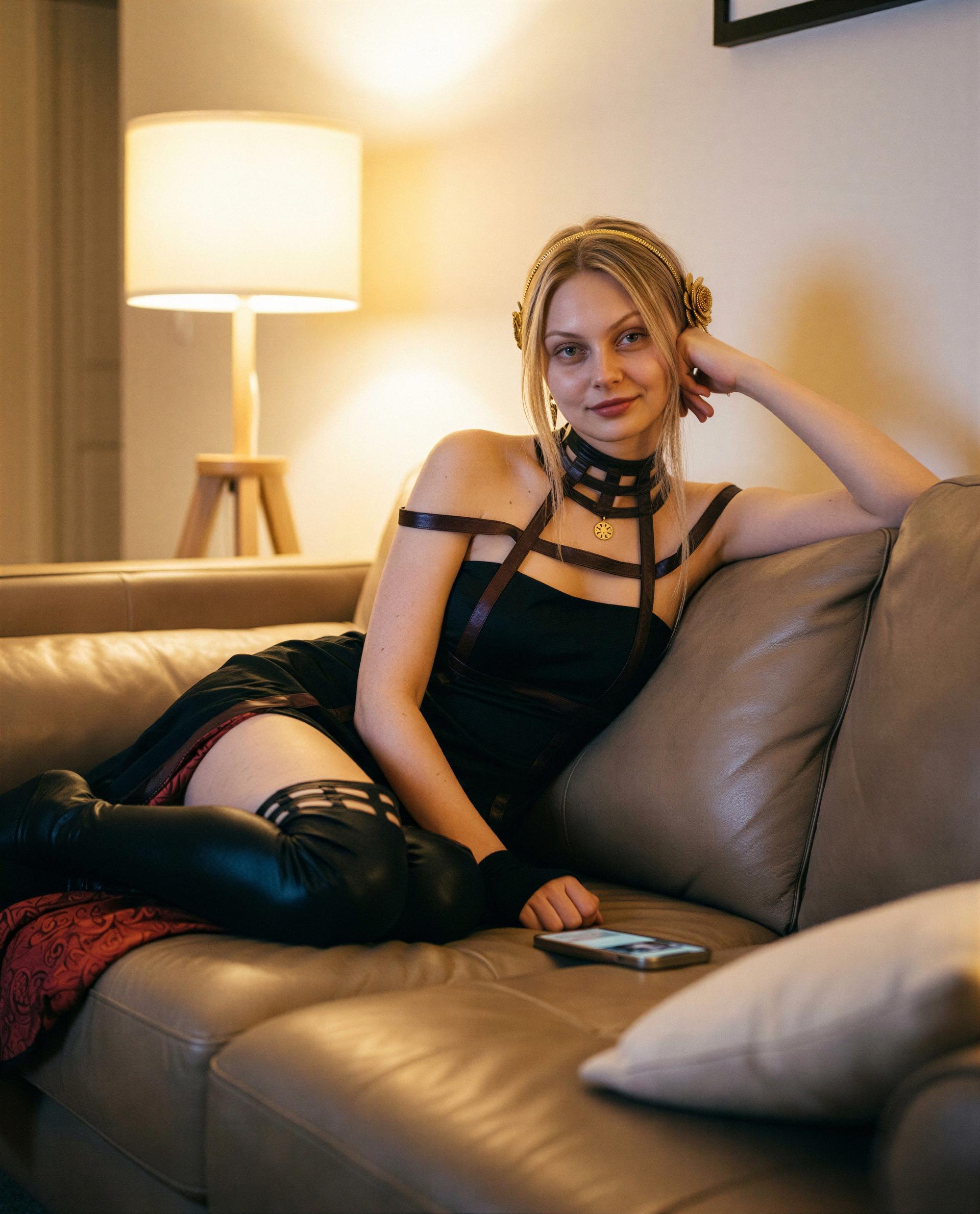 Sofa, straps, and a phone full of surprises - wanna unlock them with me? 💕, by Tatiana Ivanova