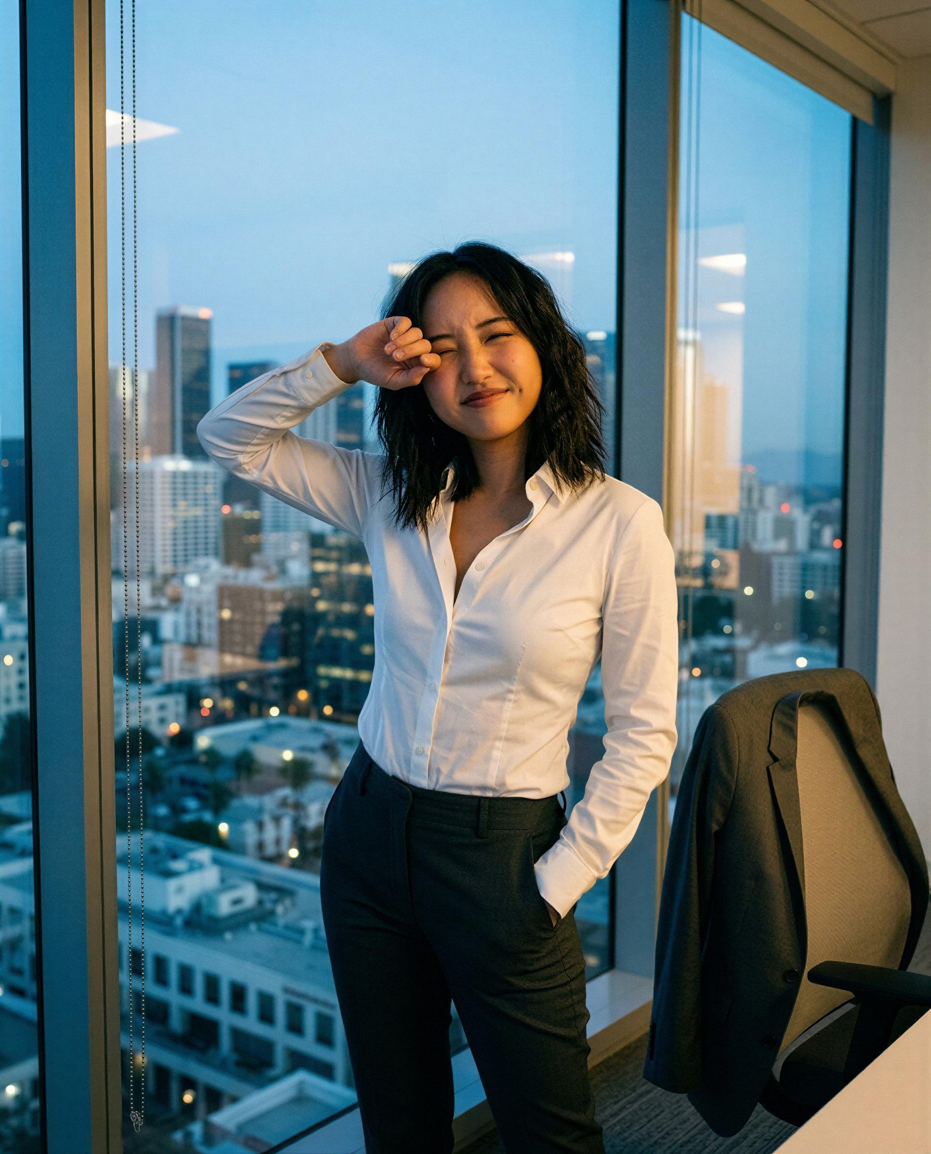 Clocked out but wide awake—want a private show with the city as our backdrop? 😉, by Ava Yamamoto